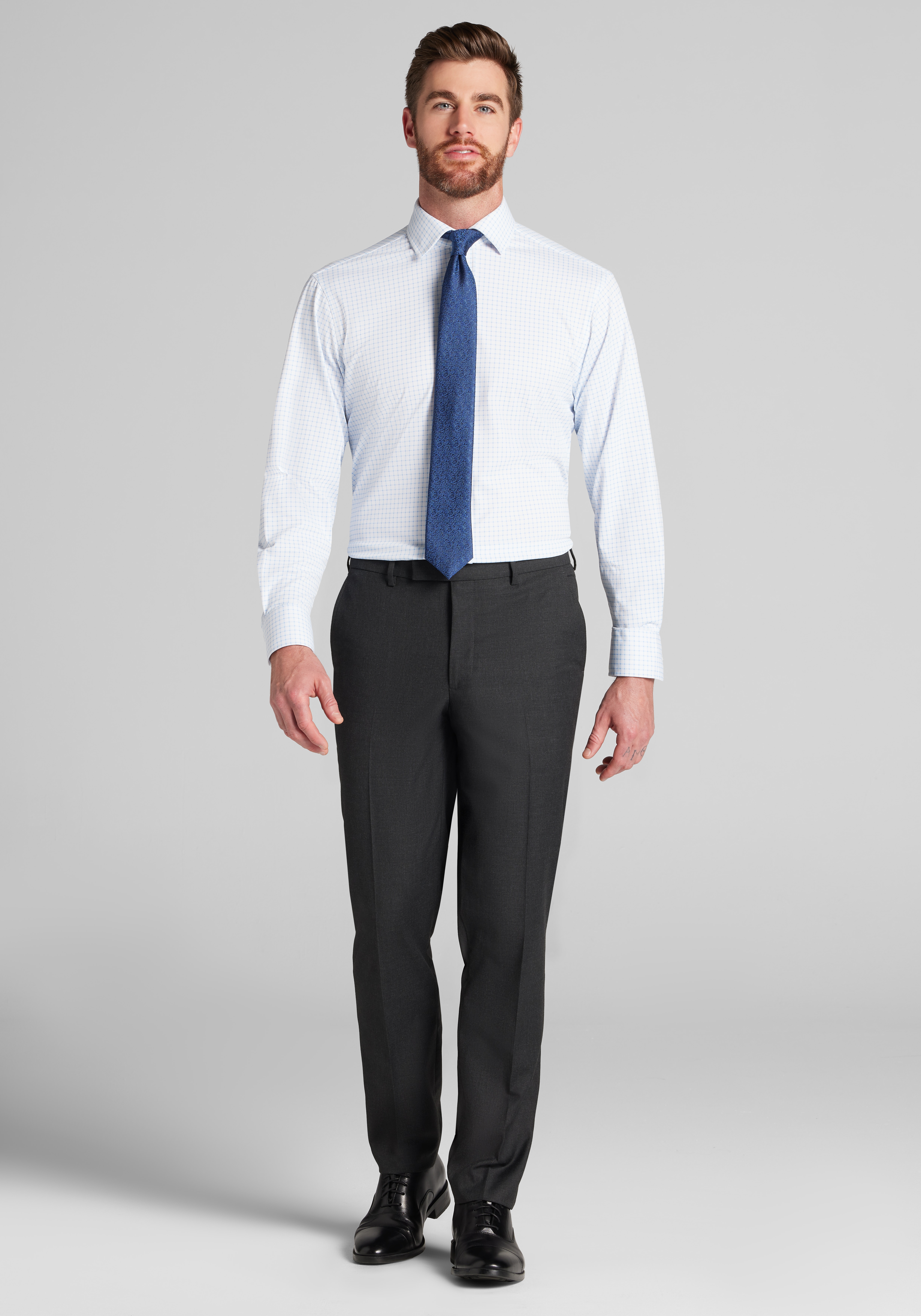 Jos. A Bank Tailored Fit Grid Pique Dress Shirt