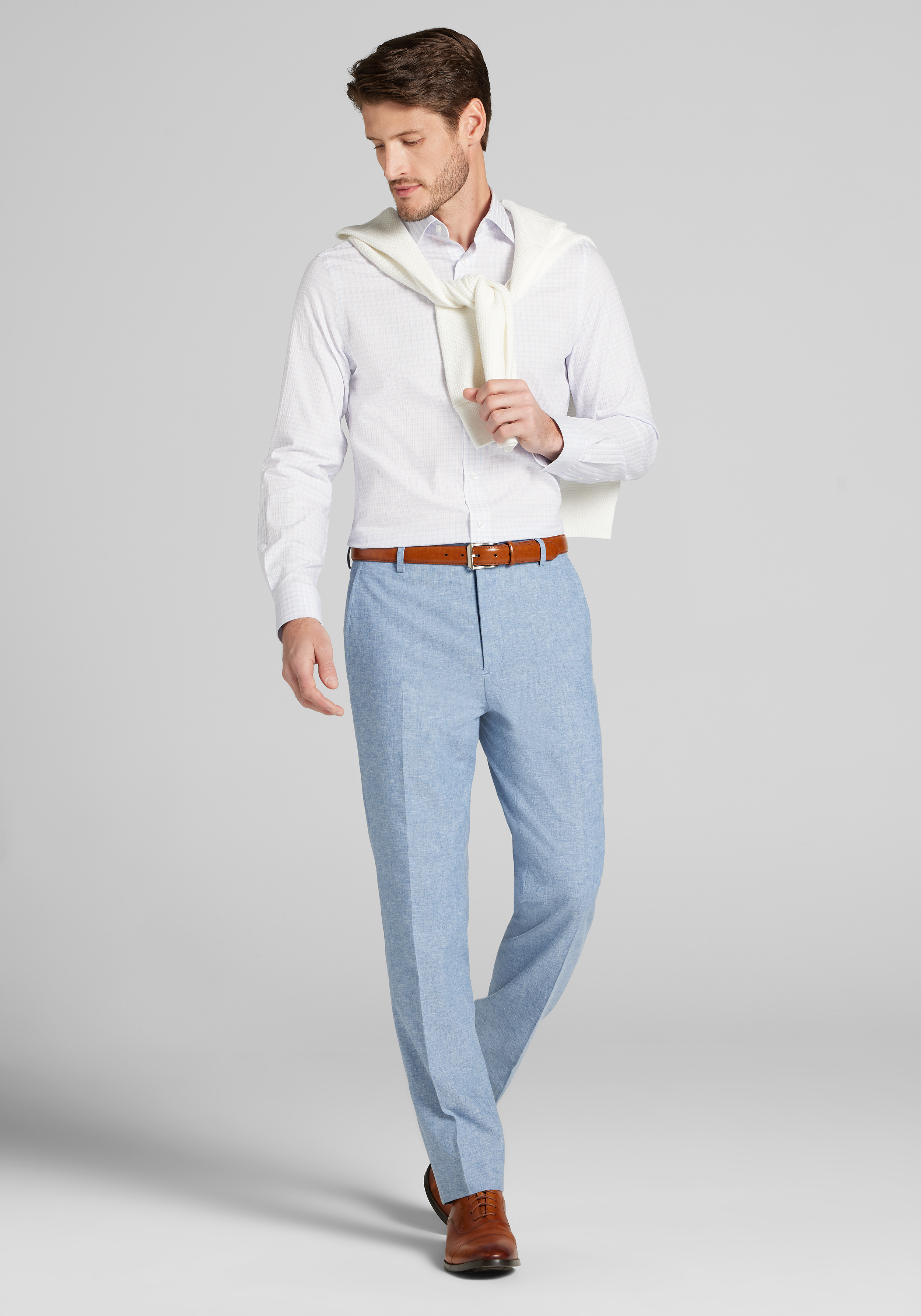 Reserve Collection Slim Fit Spread Collar Plaid Dress Shirt