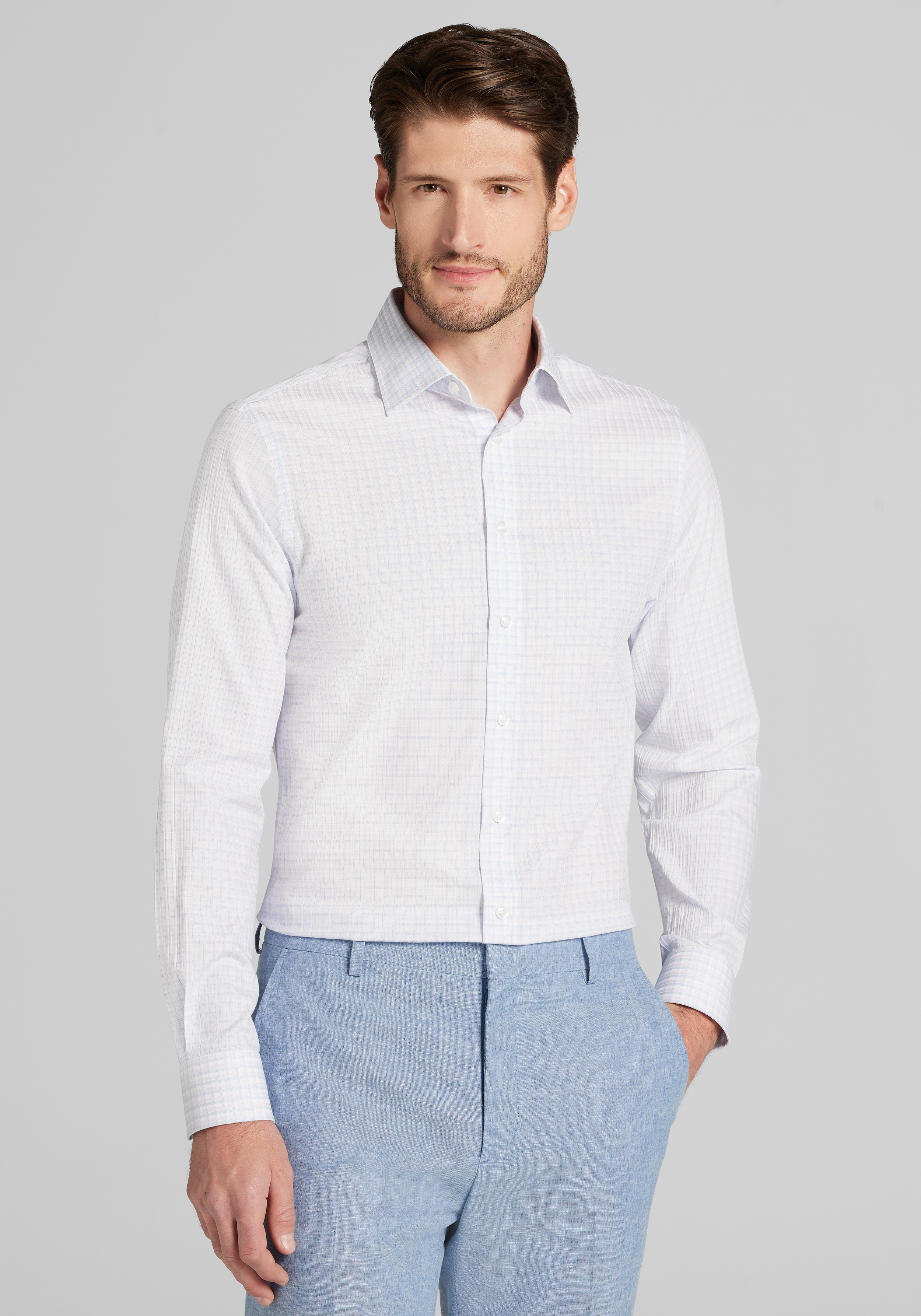 Men's Dress Shirts, Reserve Collection Slim Fit Spread Collar Plaid Dress Shirt - Jos A Bank