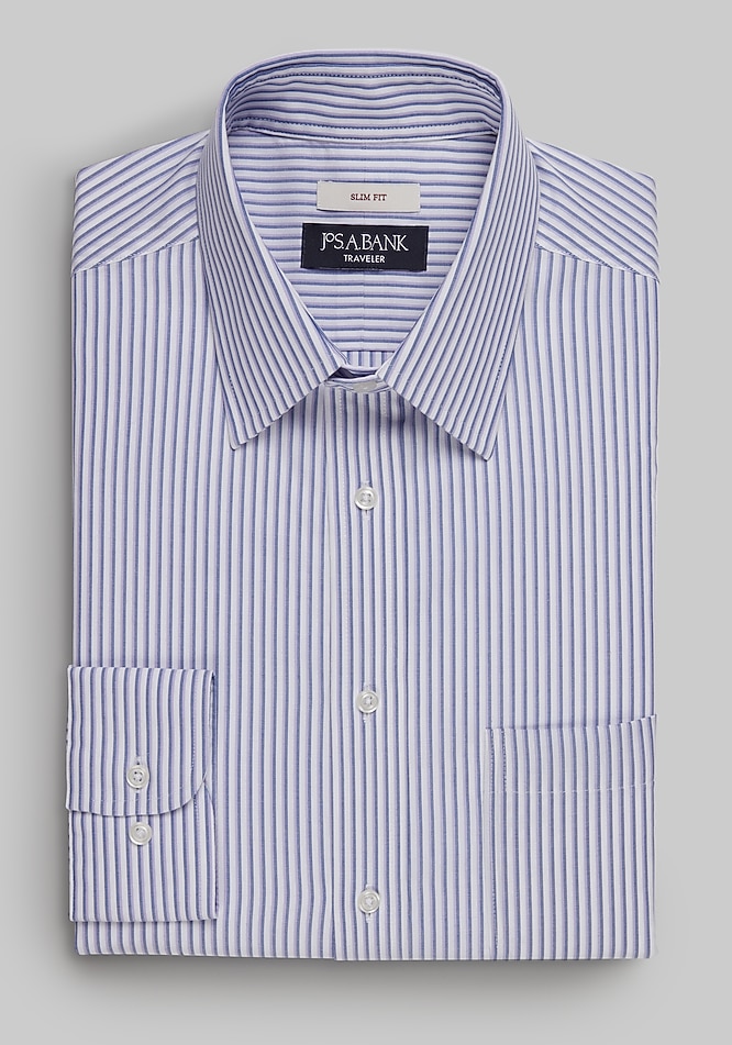 Traveler Collection Slim Fit Point Collar Stripe Dress Shirt CLEARANCE -  All Clearance | Jos A Bank