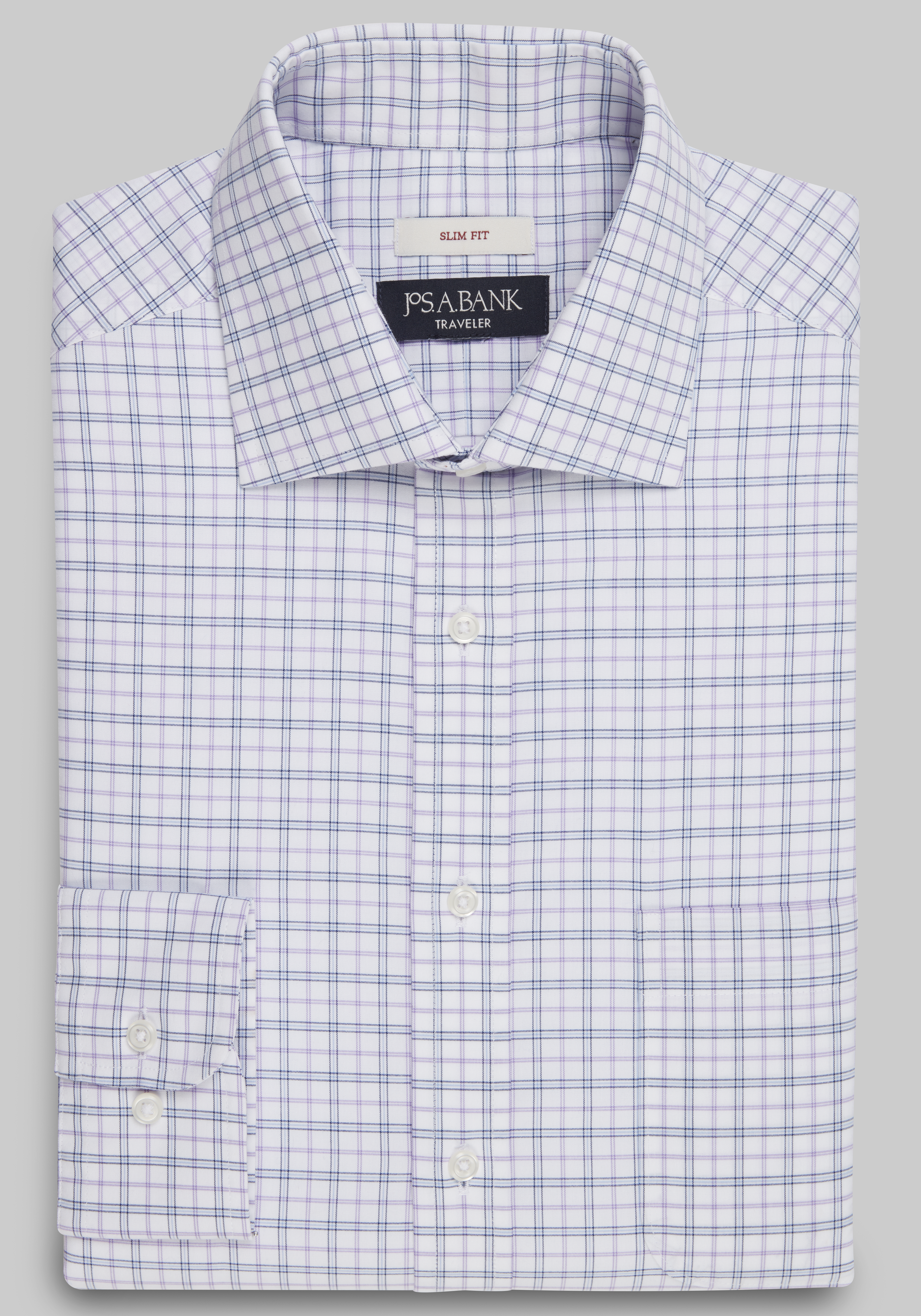 Men's Dress Shirts, Traveler Collection Slim Fit Spread Collar Plaid Dress Shirt - Jos A Bank