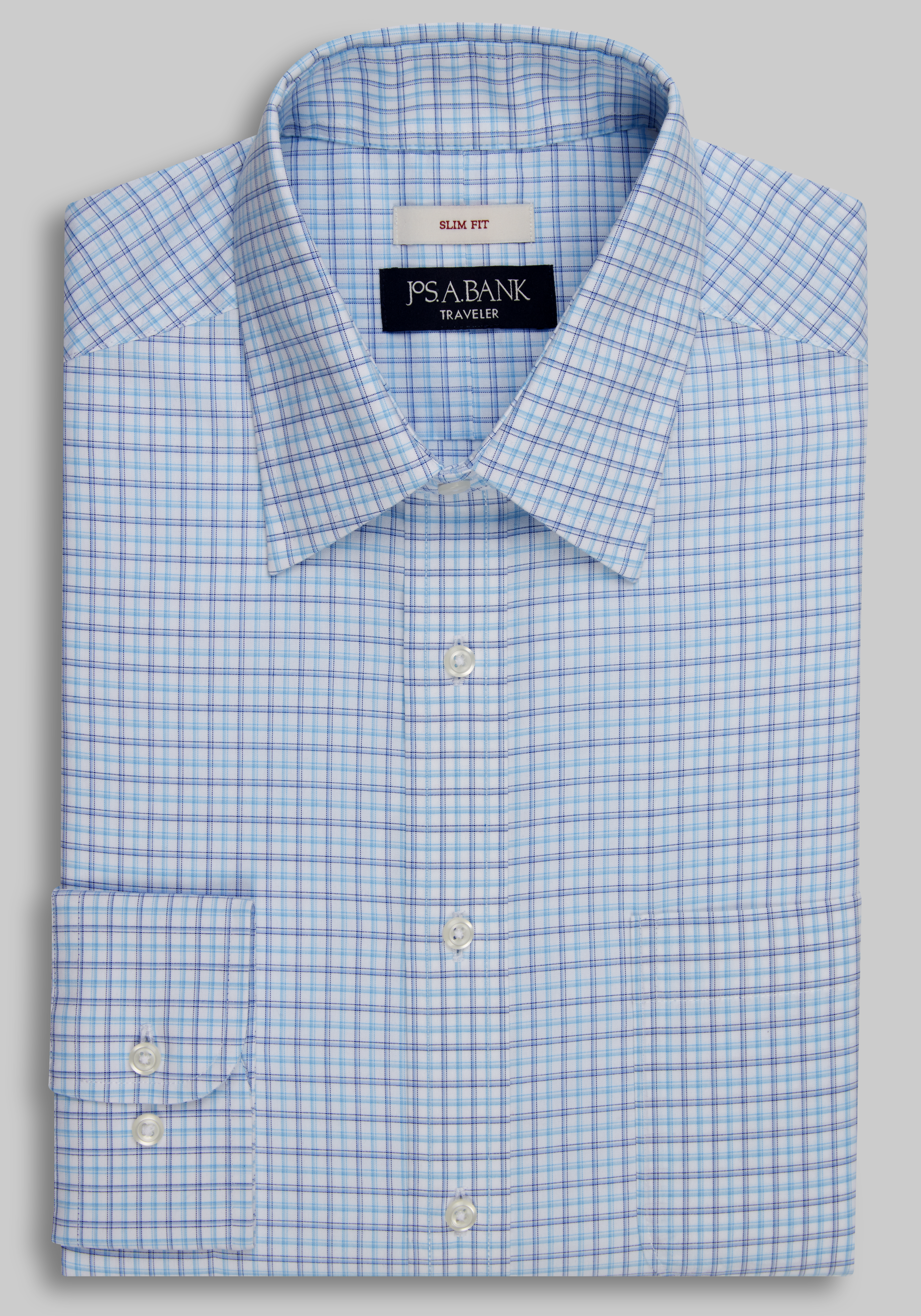 Men's Dress Shirts, Traveler Collection Slim Fit Small Plaid Dress Shirt - Jos A Bank