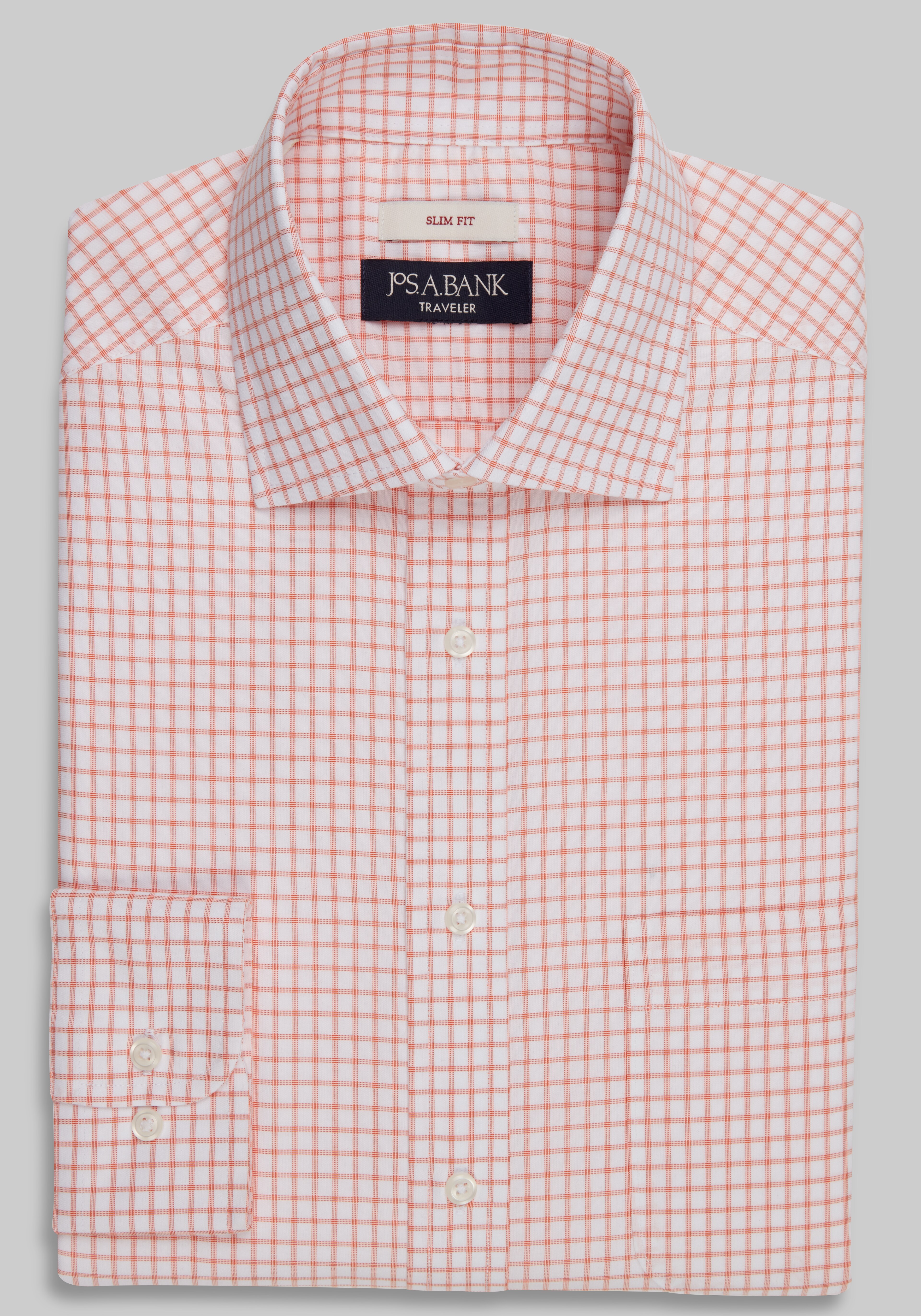 Traveler® Collection Slim Fit Spread Collar Small Plaid Dress Shirt - Big & Tall CLEARANCE