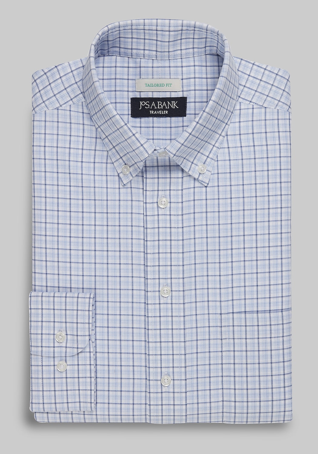 Traveler Collection Tailored Fit Button-Down Collar Plaid Dress Shirt