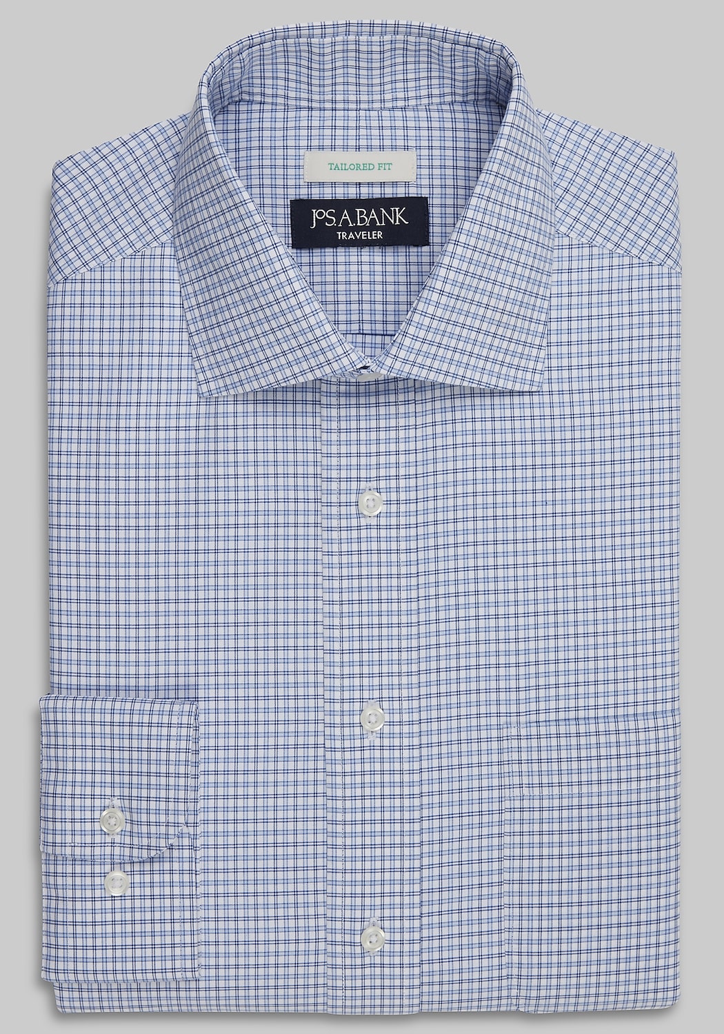 Traveler&reg; Collection Tailored Fit Spread Collar Plaid Dress Shirt