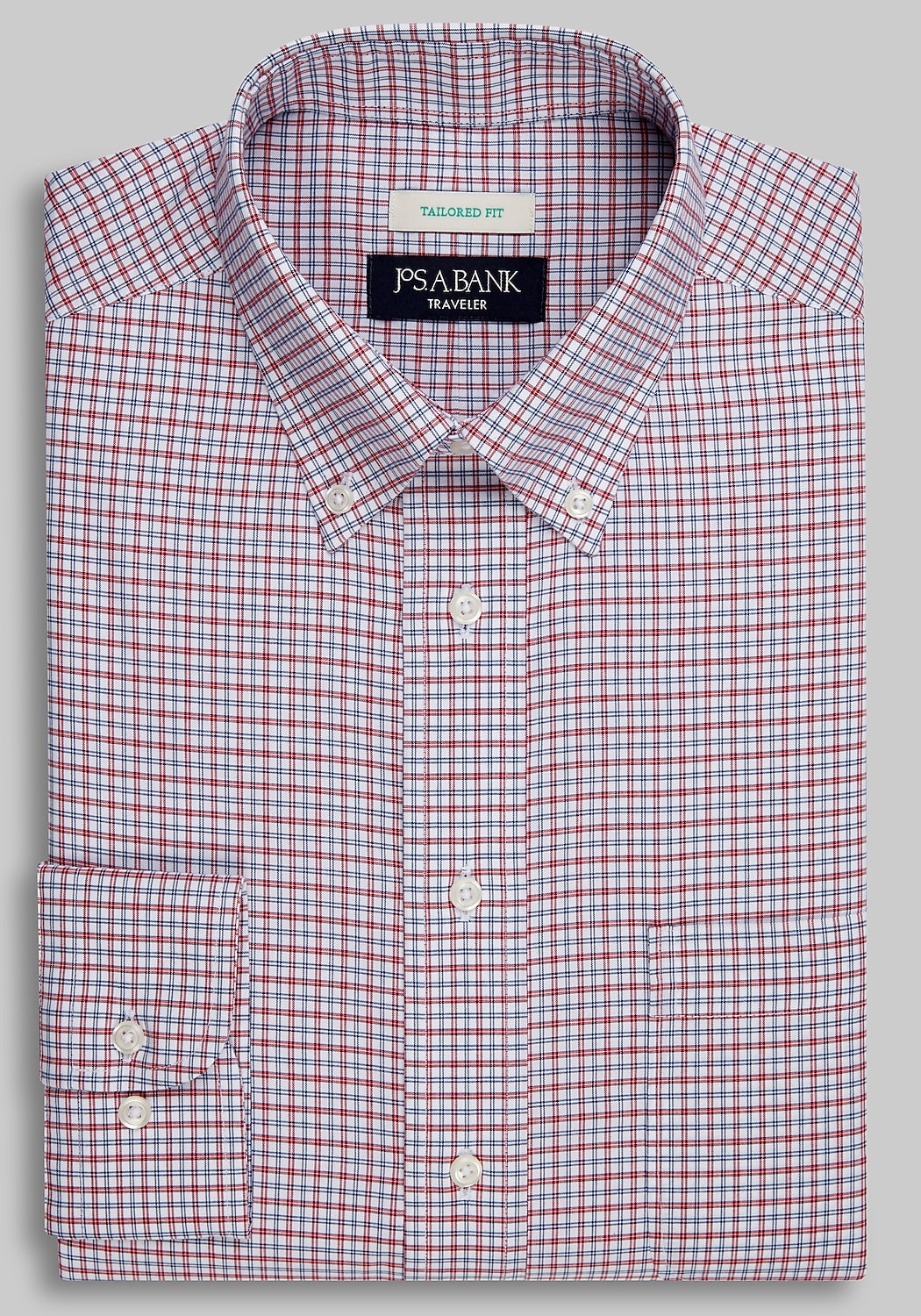 Traveler Collection Tailored Fit Button-Down Collar Plaid Dress Shirt