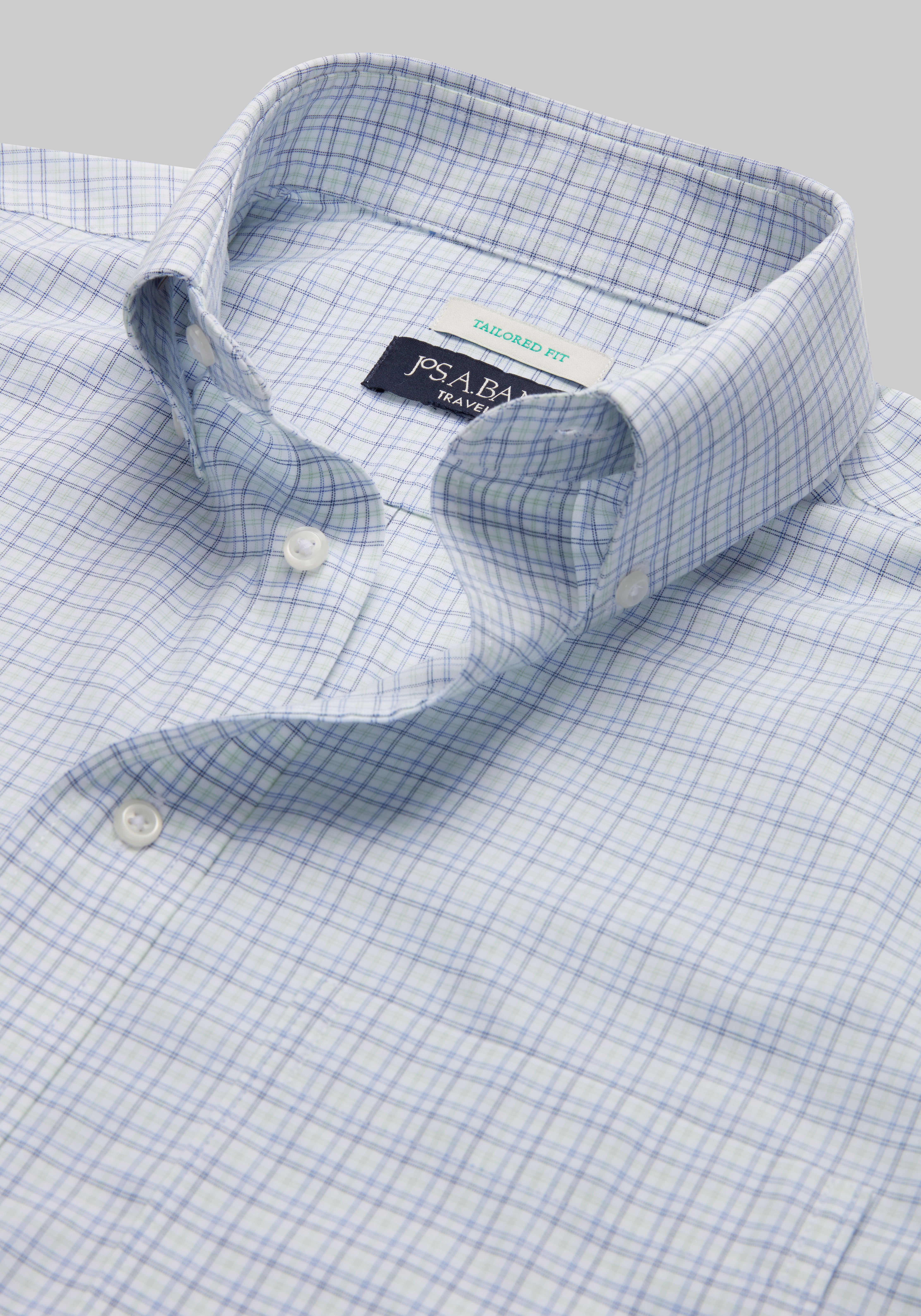 Traveler® Collection Tailored Fit Button-Down Collar Plaid Dress Shirt CLEARANCE