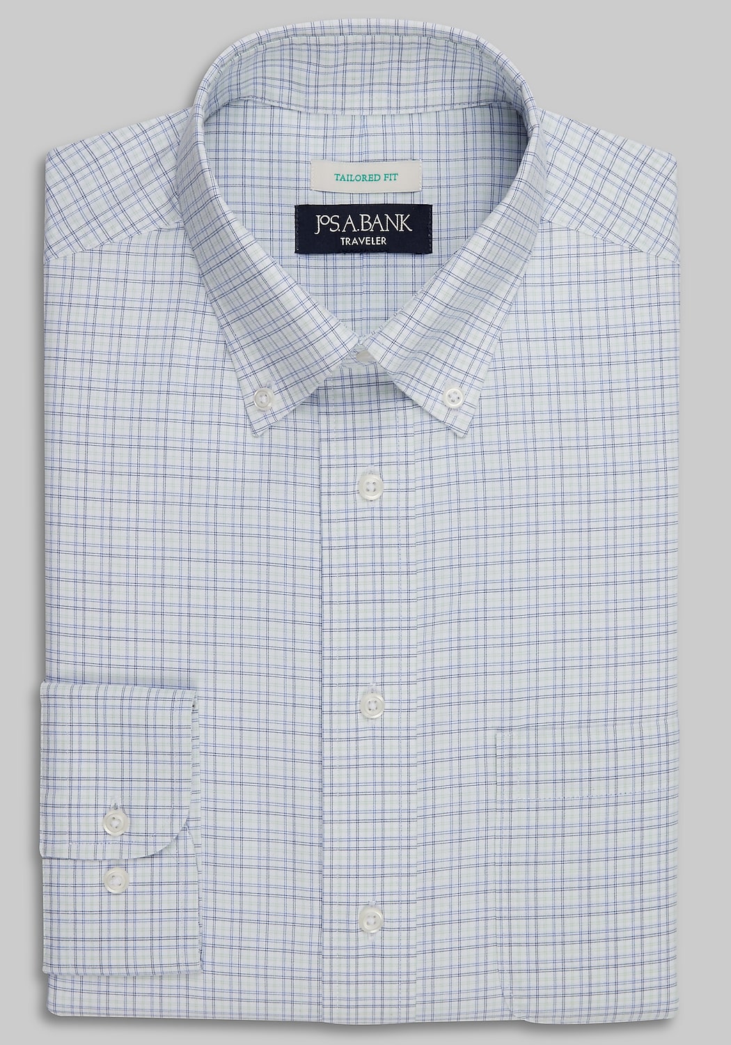 Traveler&reg; Collection Tailored Fit Button-Down Collar Plaid Dress Shirt