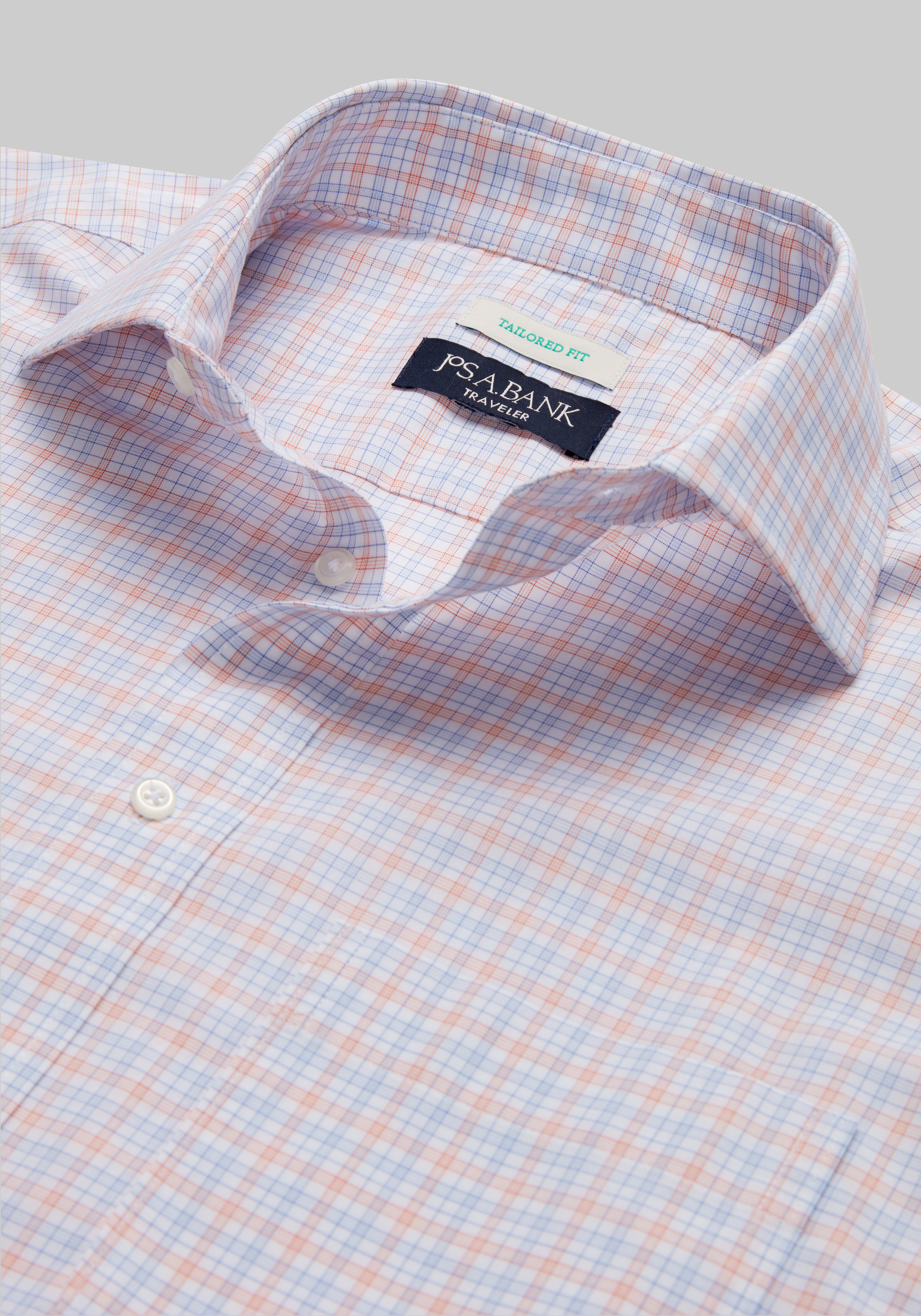Traveler® Collection Tailored Fit Spread Collar Plaid Dress Shirt CLEARANCE