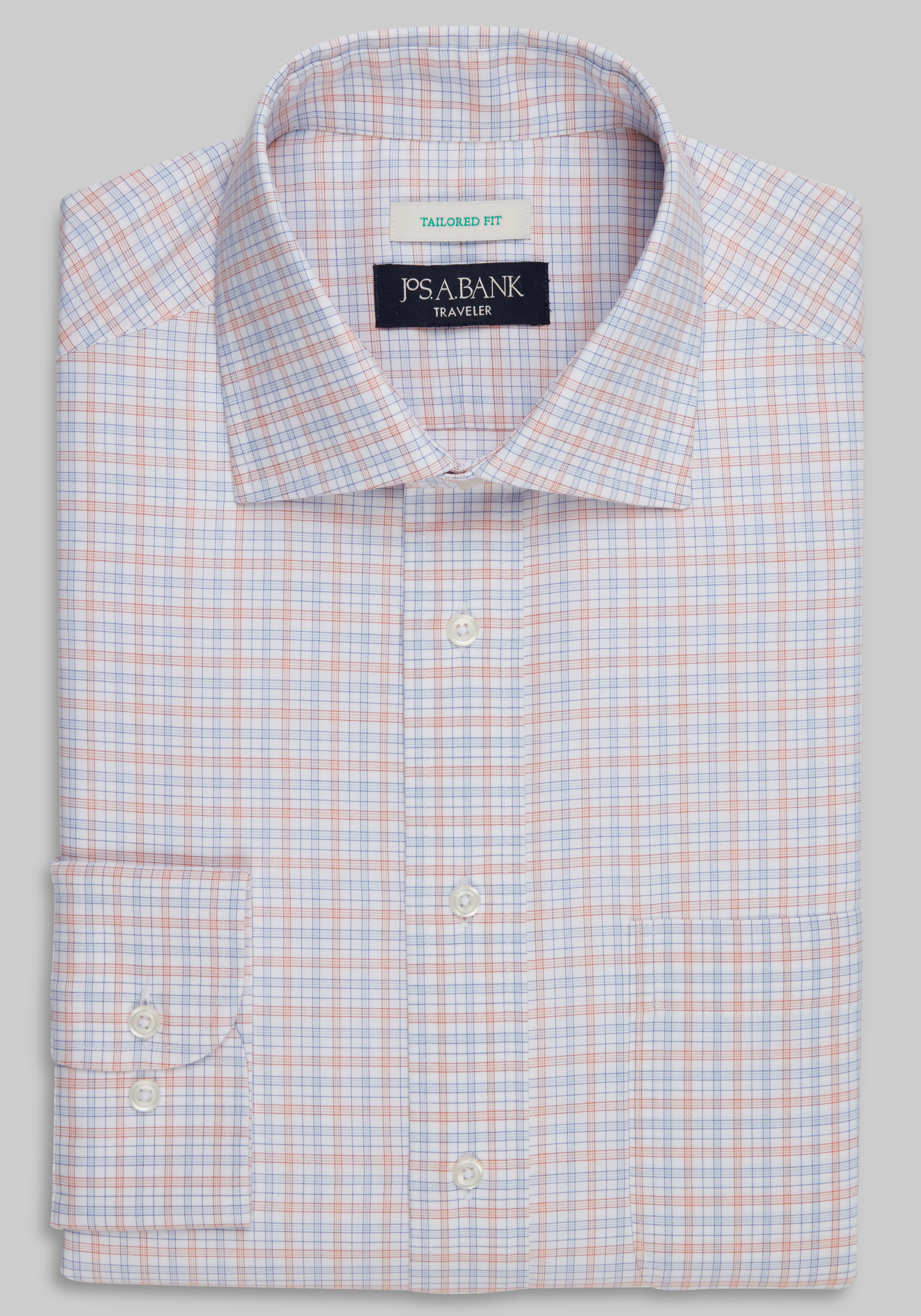 Men's Dress Shirts, Traveler Collection Tailored Fit Spread Collar Plaid Dress Shirt - Jos A Bank