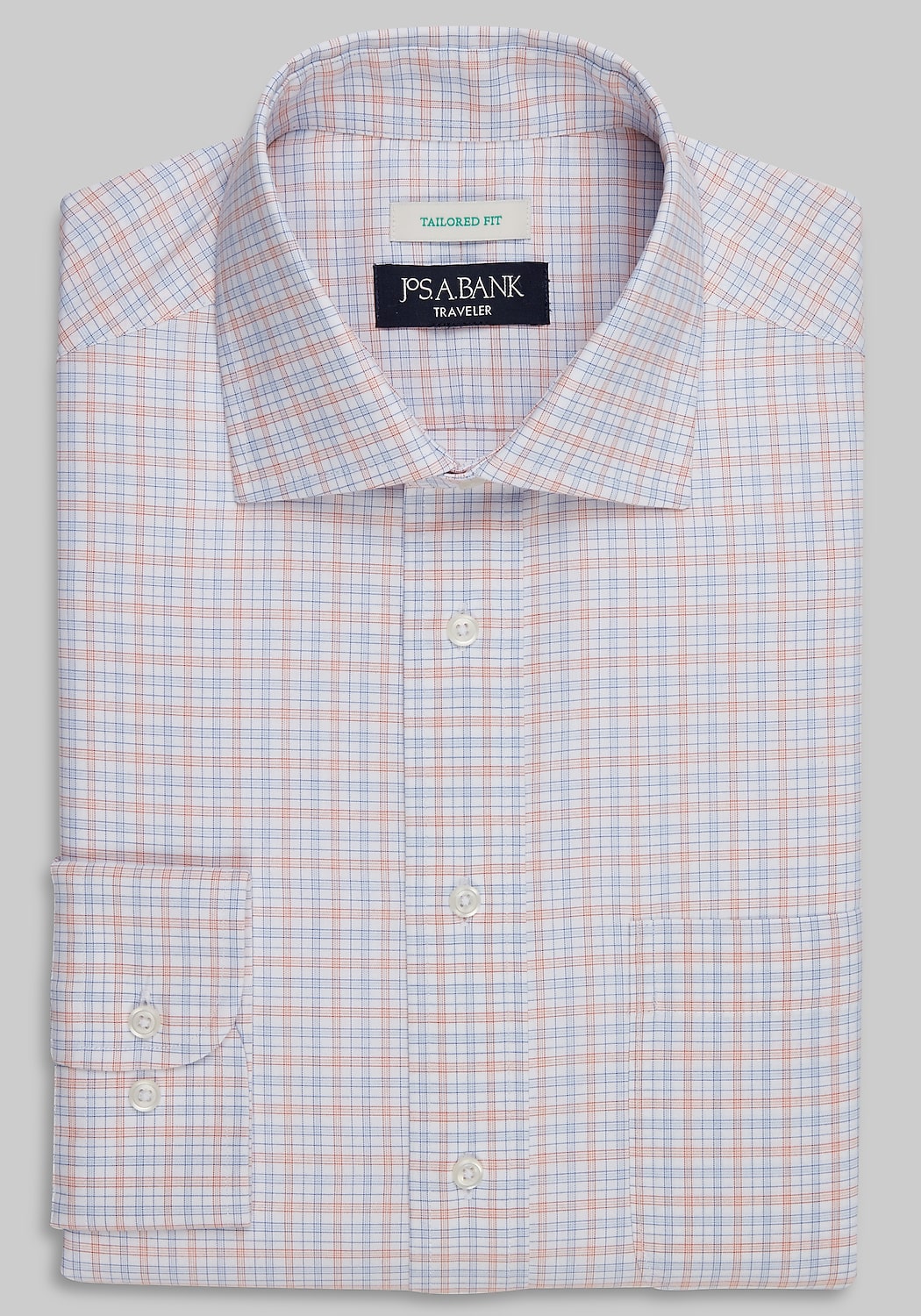 Traveler Collection Tailored Fit Spread Collar Plaid Dress Shirt
