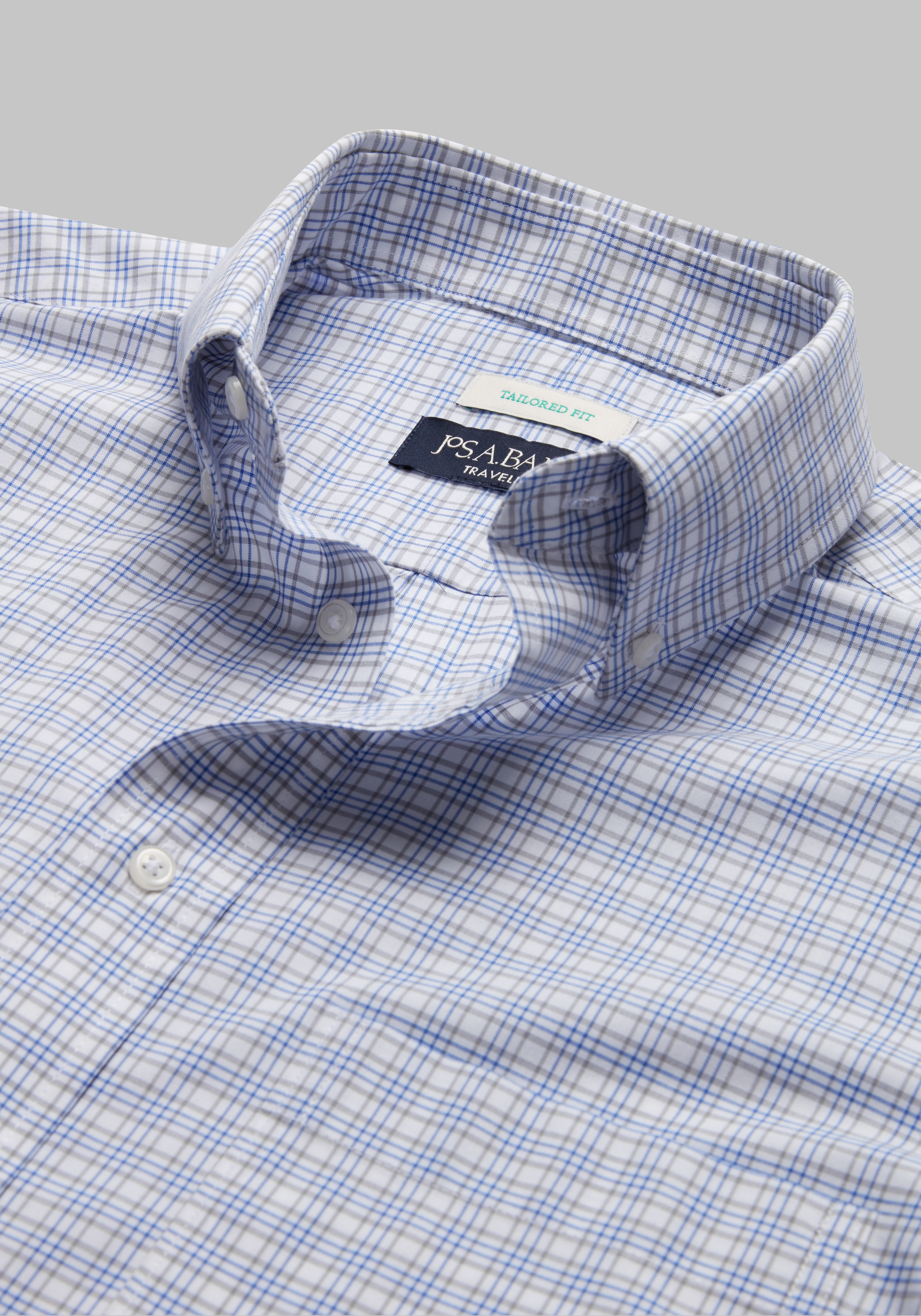 Traveler® Collection Tailored Fit Button-Down Collar Plaid Dress Shirt CLEARANCE
