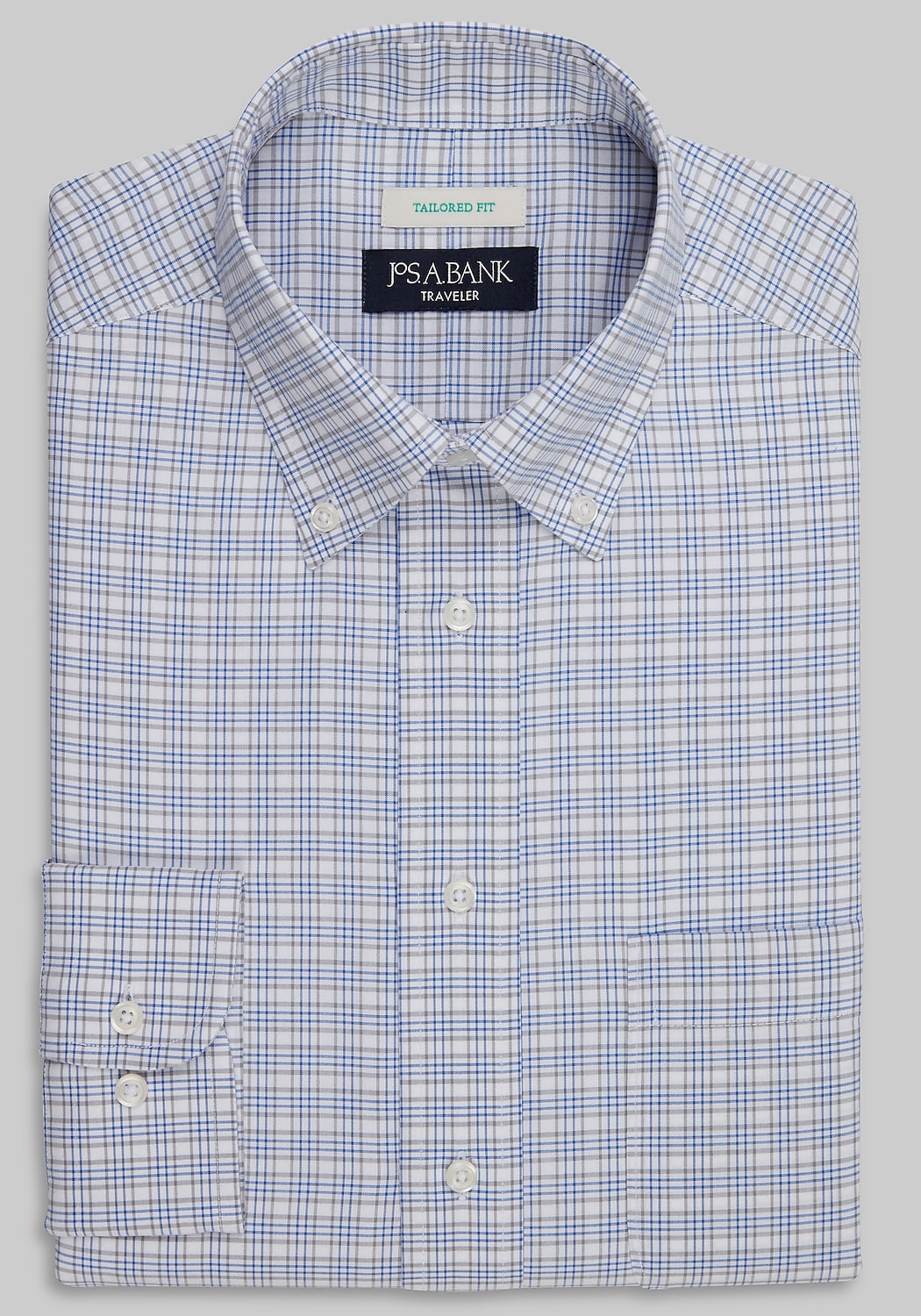 Traveler Collection Tailored Fit Button-Down Collar Plaid Dress Shirt