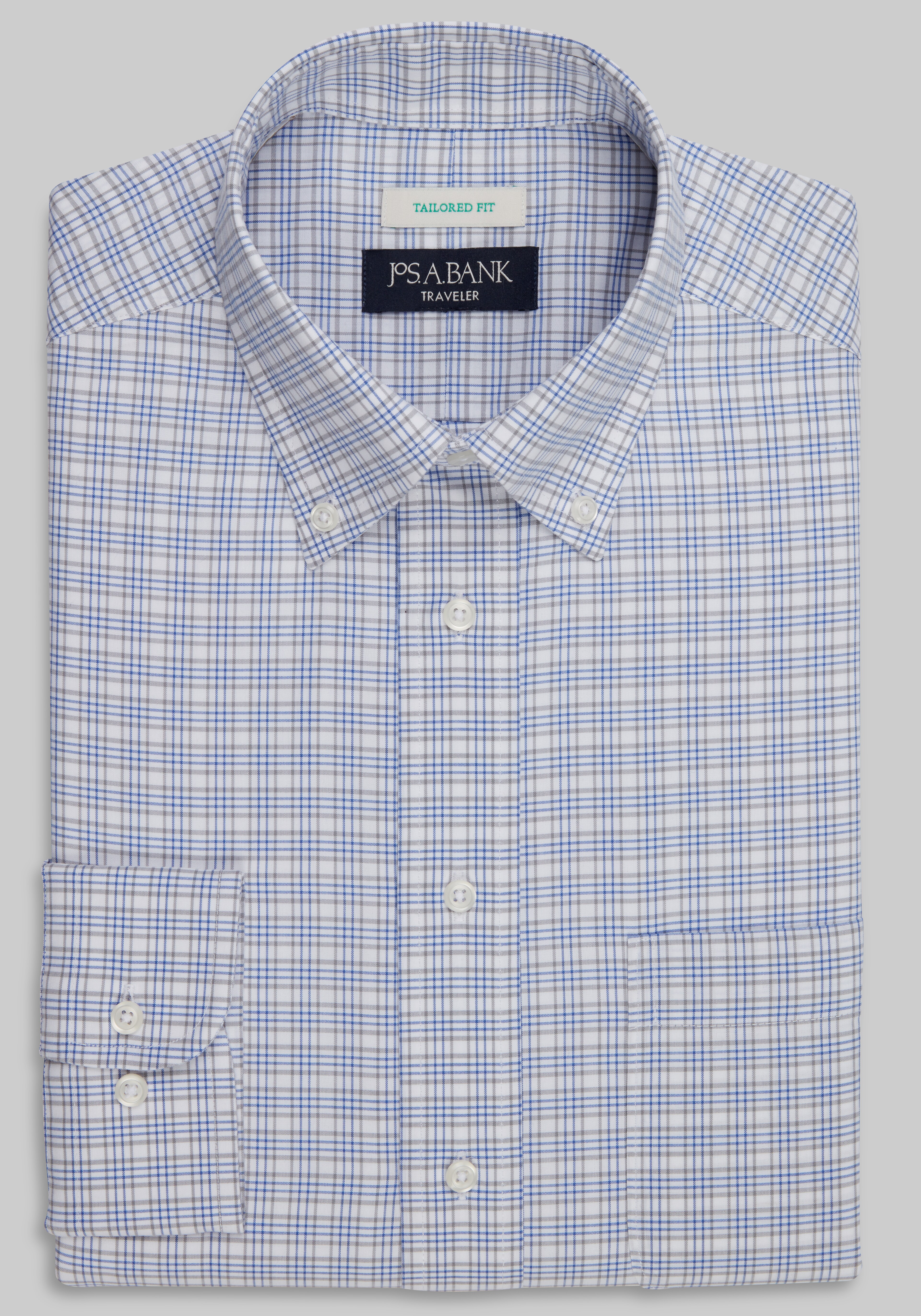 Traveler® Collection Tailored Fit Button-Down Collar Plaid Dress Shirt CLEARANCE