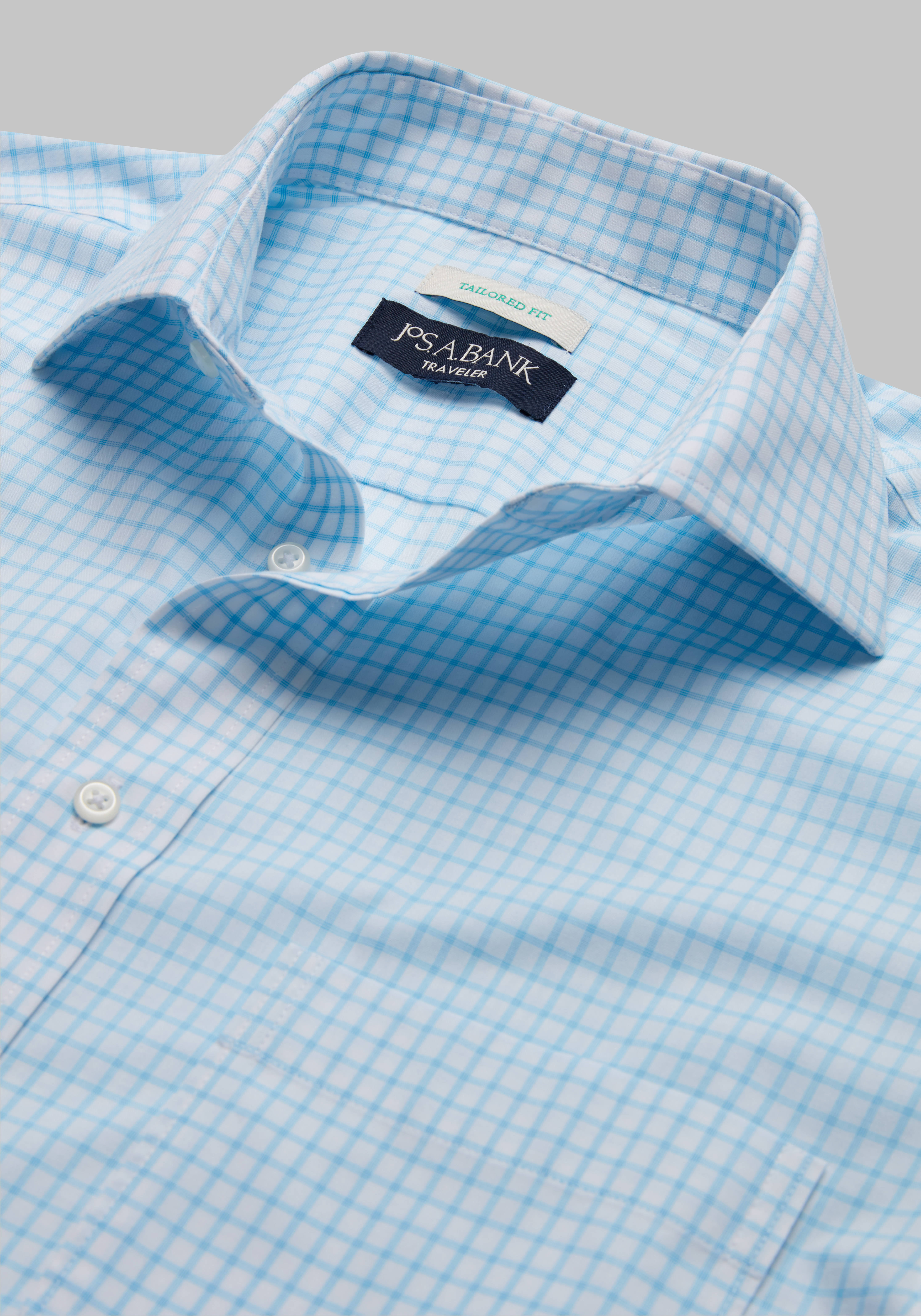Traveler® Collection Tailored Fit Spread Collar Grid Dress Shirt CLEARANCE