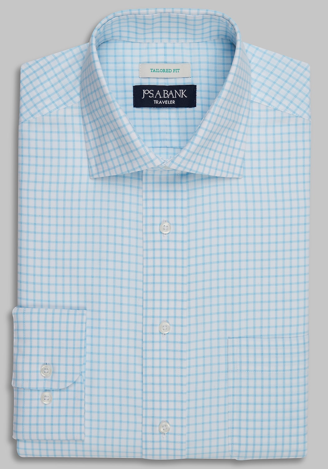 Traveler Collection Tailored Fit Spread Collar Grid Dress Shirt