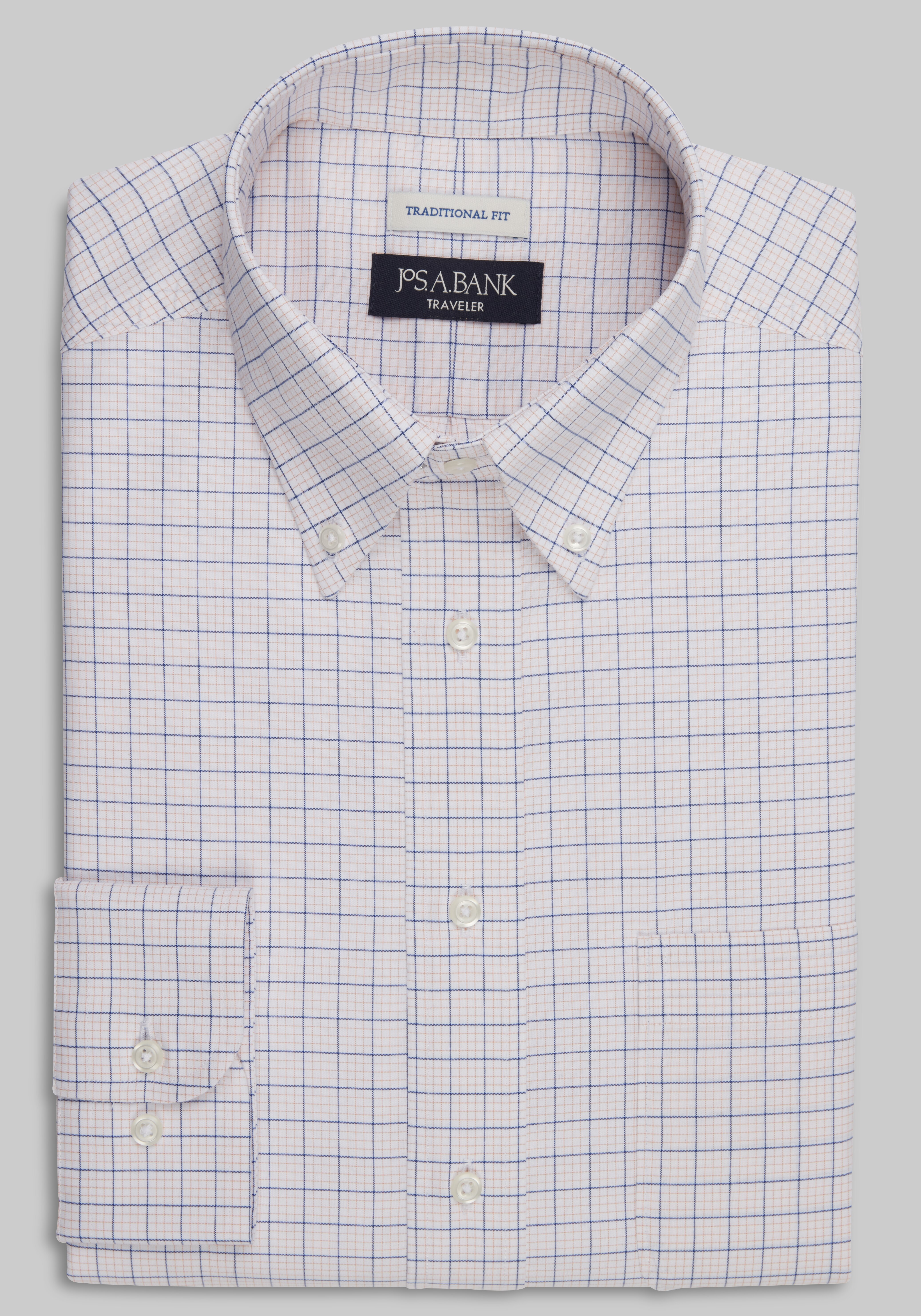 Traveler® Collection Traditional Fit Button-Down Collar Grid Dress Shirt CLEARANCE
