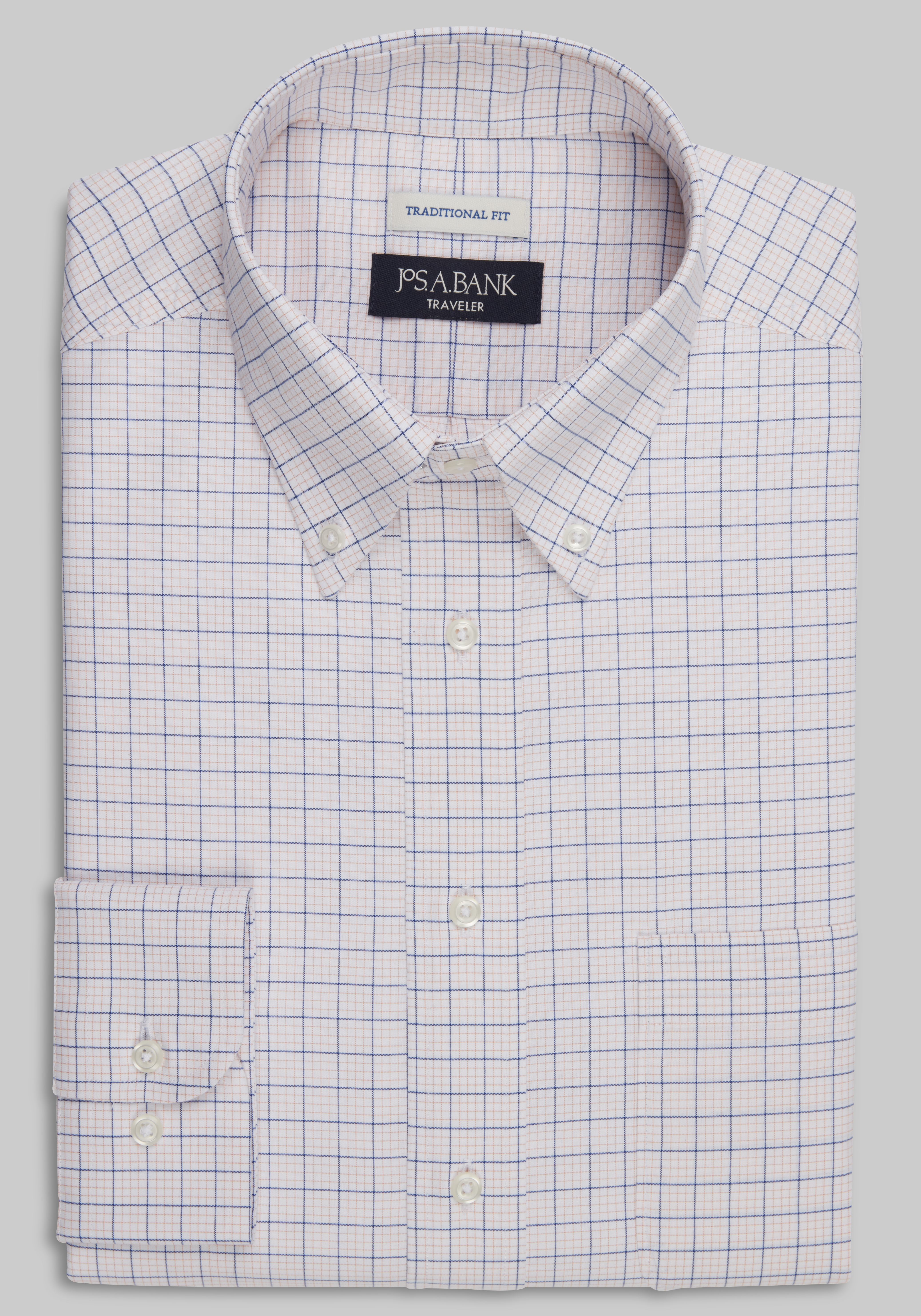 Men's Dress Shirts, Traveler Collection Traditional Fit Button-Down Collar Grid Dress Shirt - Jos A Bank
