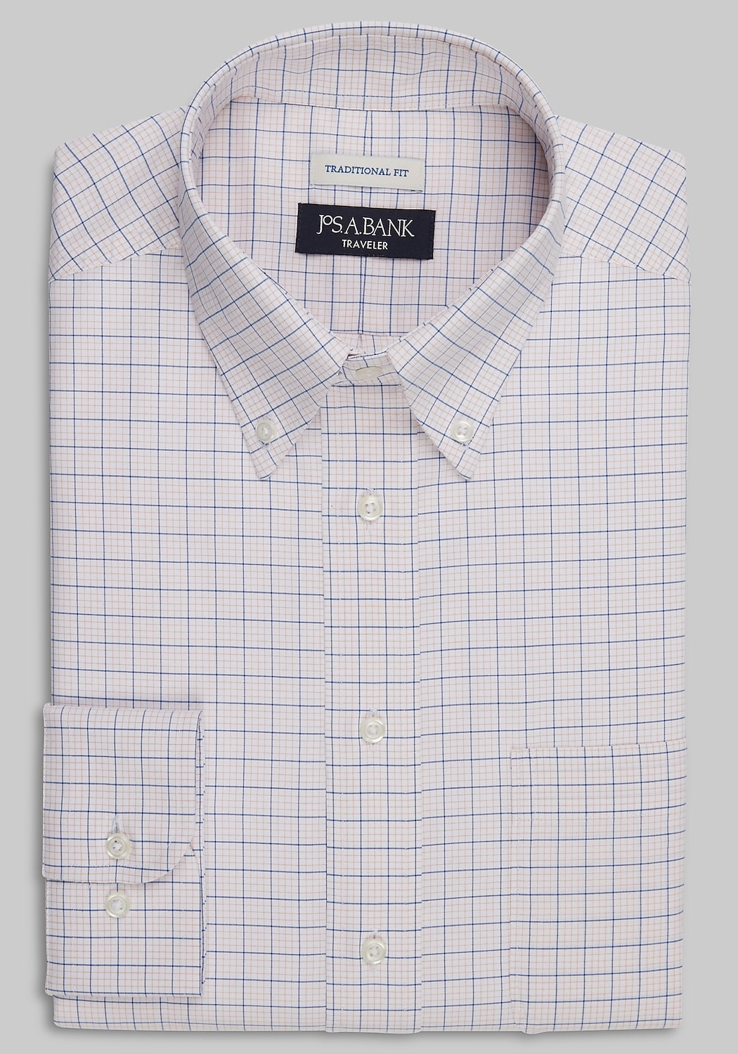 Traveler Collection Traditional Fit Button-Down Collar Grid Dress Shirt