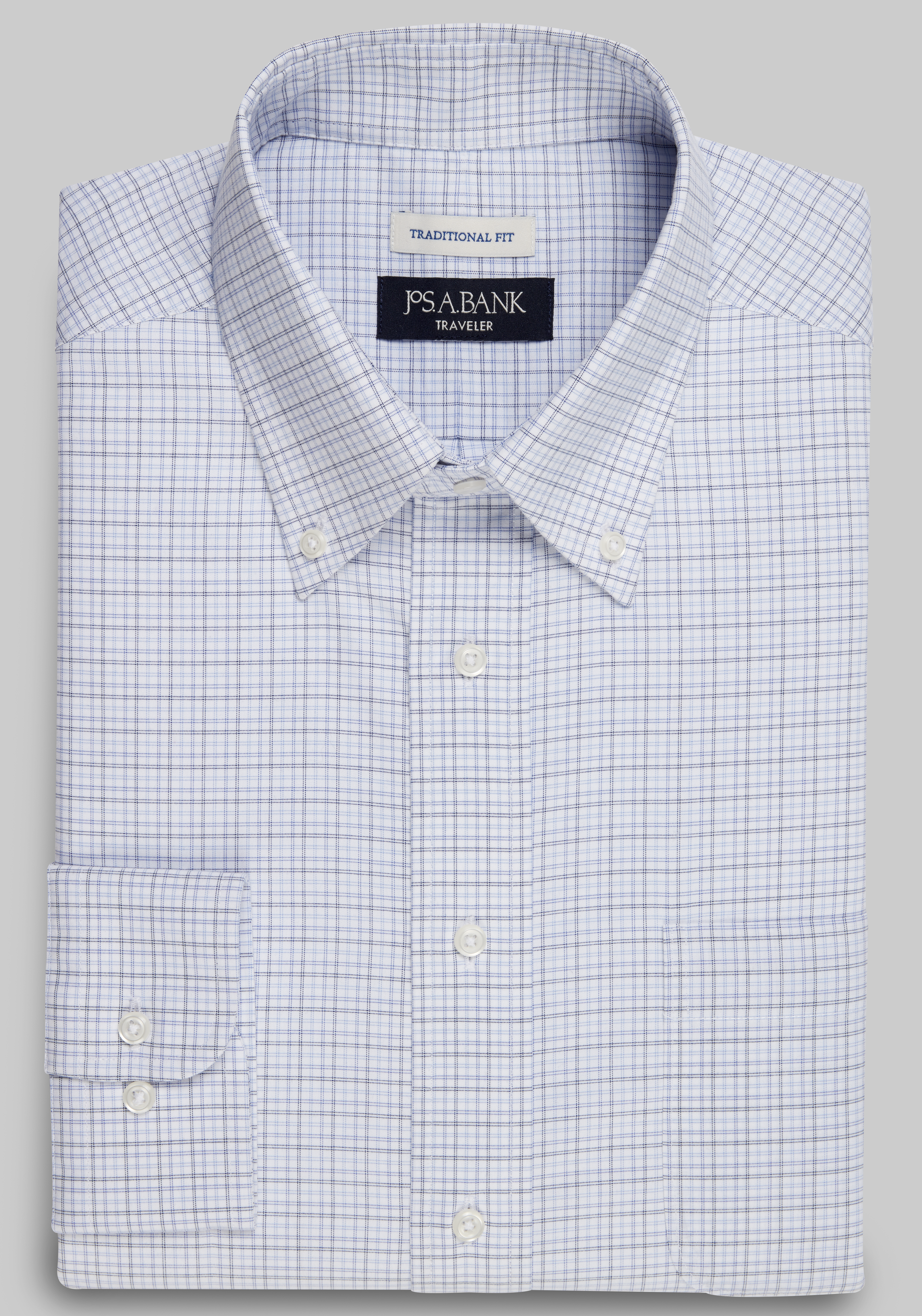 Men's Dress Shirts, Traveler Collection Traditional Fit Button-Down Collar Check Dress Shirt - Jos A Bank