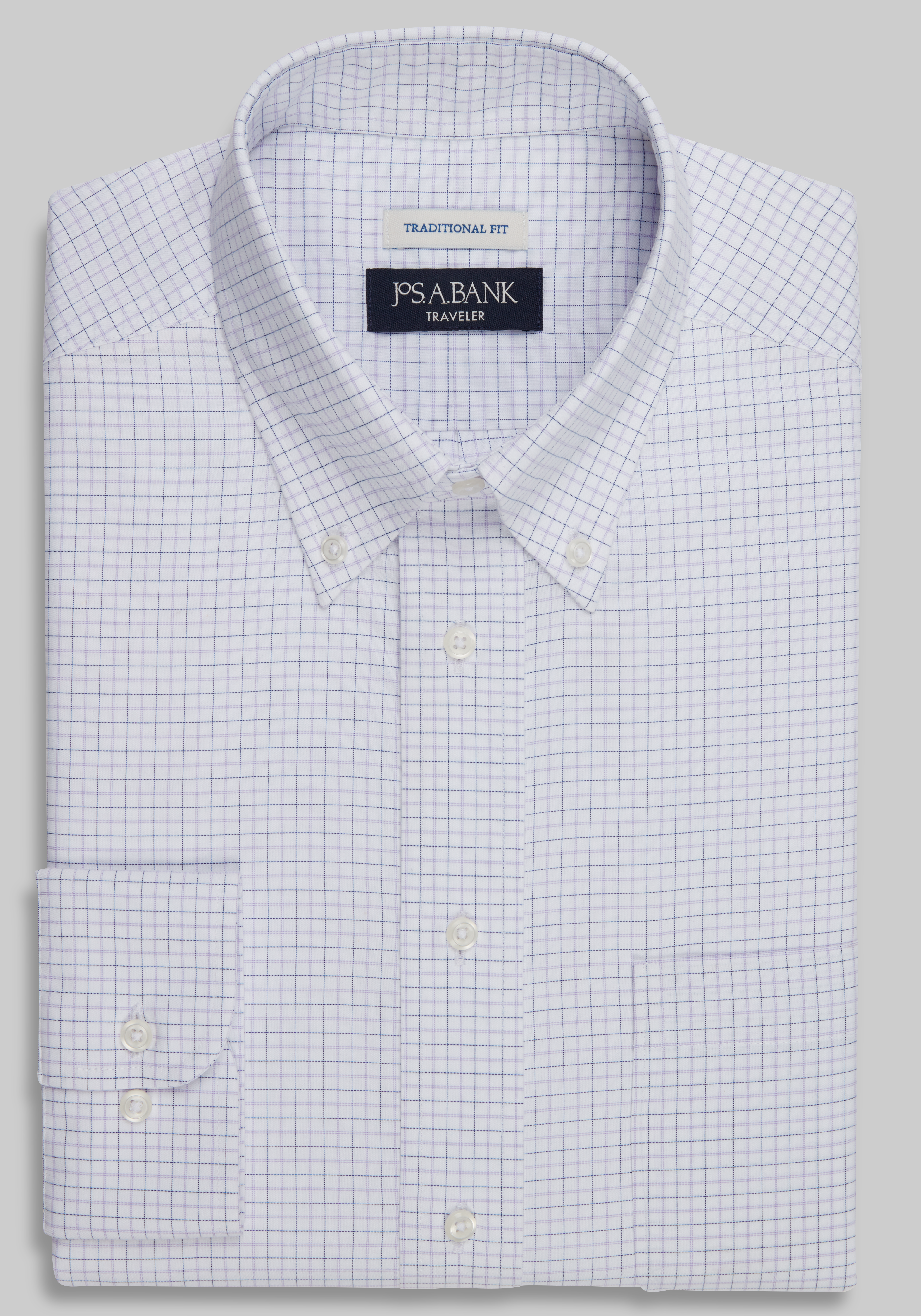 Men's Dress Shirts, Traveler Collection Traditional Fit Button-Down Collar Tattersall Dress Shirt - Jos A Bank
