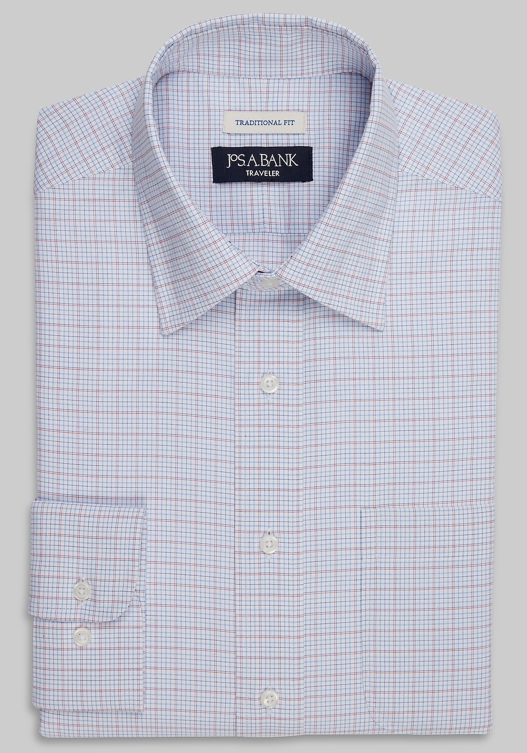 Traveler Collection Traditional Fit Point Collar Plaid Dress Shirt