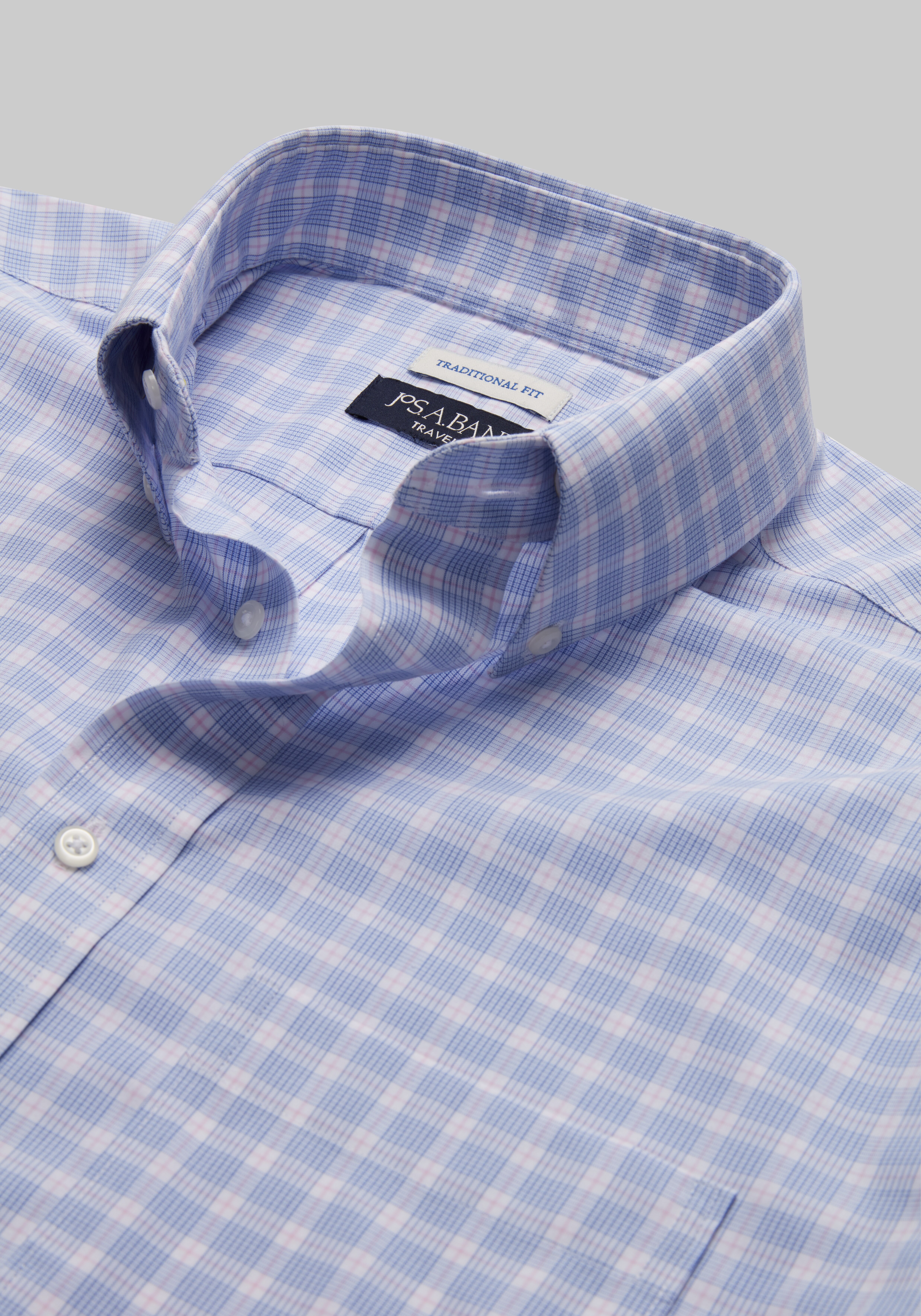 Traveler® Collection Traditional Fit Button-Down Collar Plaid Dress Shirt CLEARANCE
