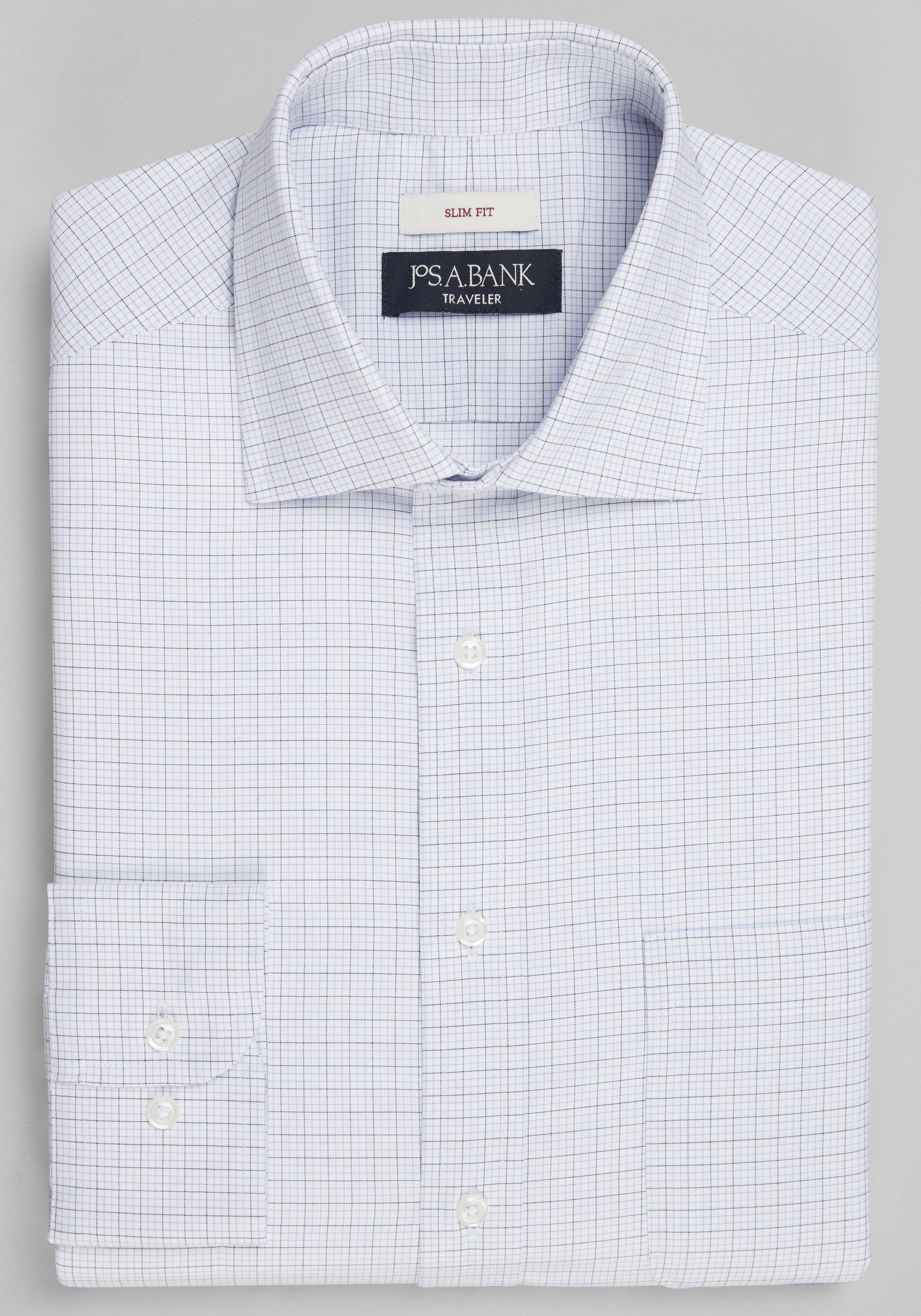 Men's Dress Shirts, Traveler Collection Slim Fit Spread Collar Small Check Dress Shirt - Jos A Bank