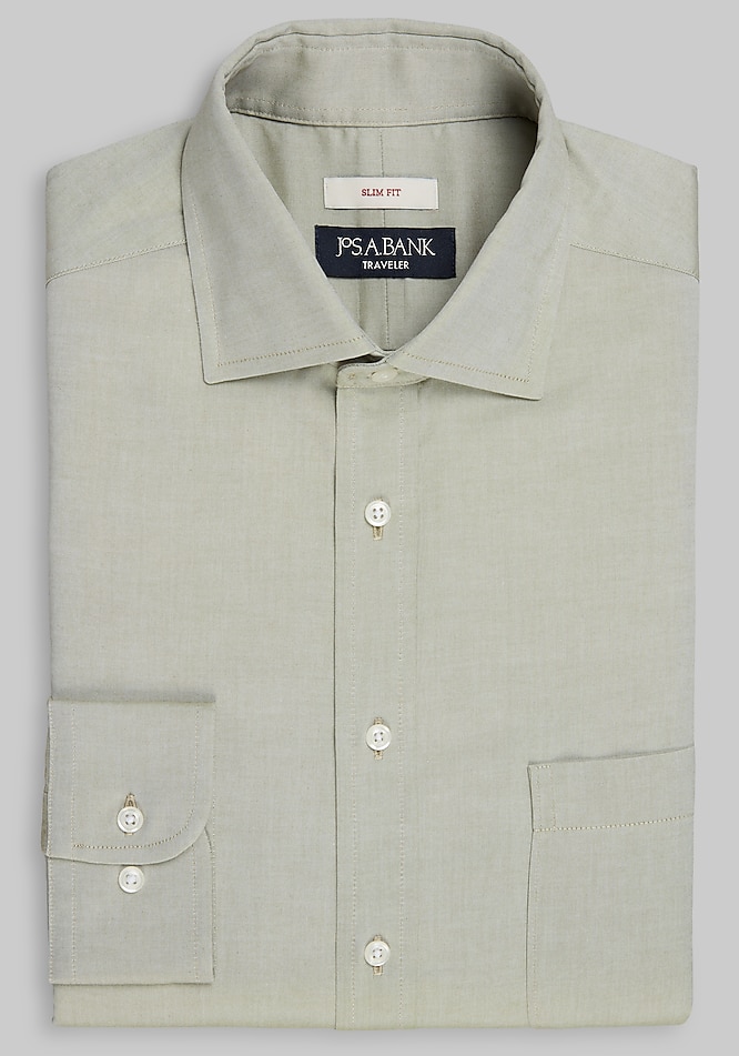 Men's Traveler Collection Slim Fit Spread Collar Solid Dress Shirt Clearance at Jos. A. Bank, Green, Size 15 1/2 X 34/35