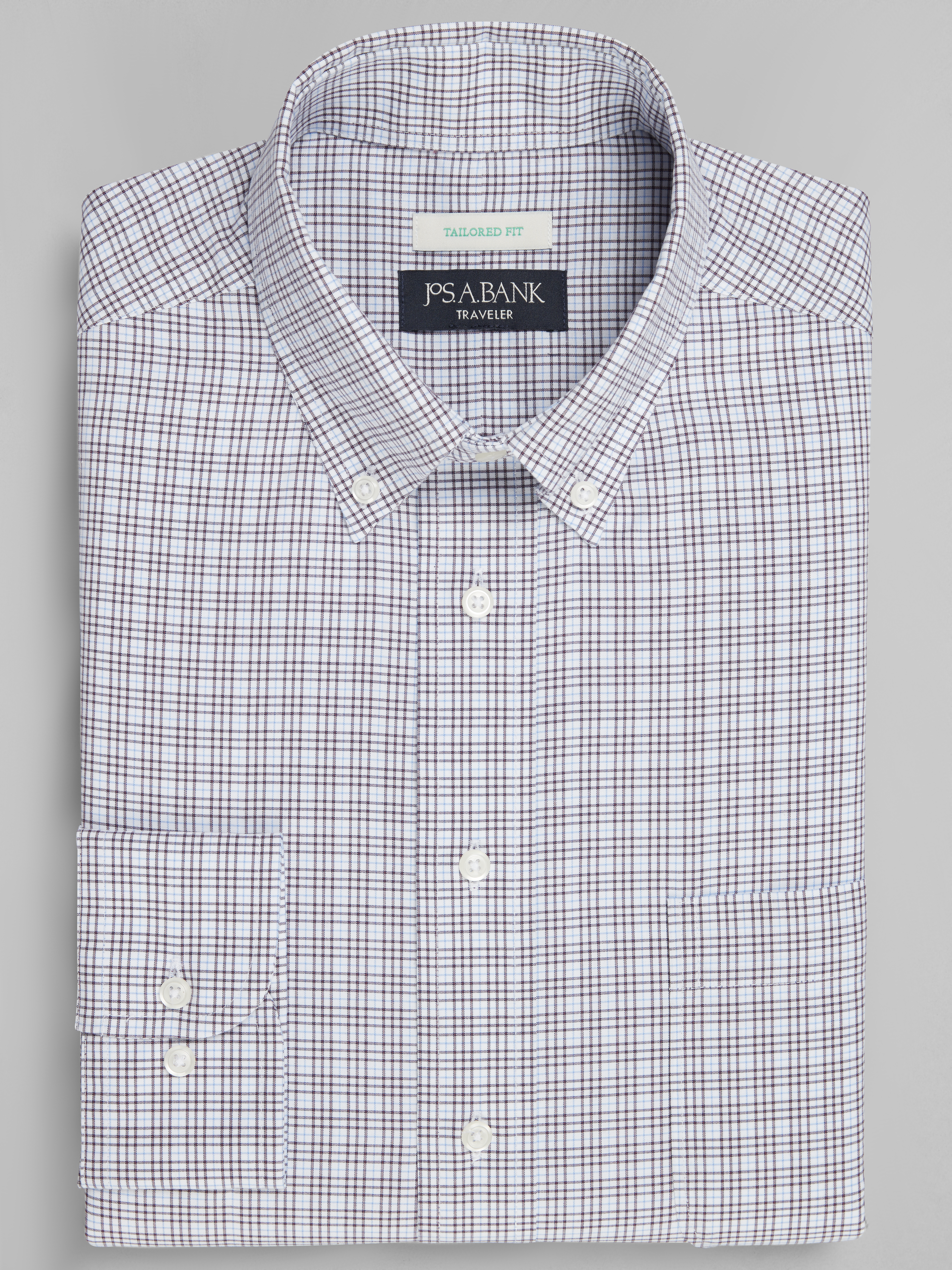 Men's Dress Shirts, Traveler&reg; Collection Tailored Fit Button-Down Collar Check Dress Shirt - Jos A Bank
