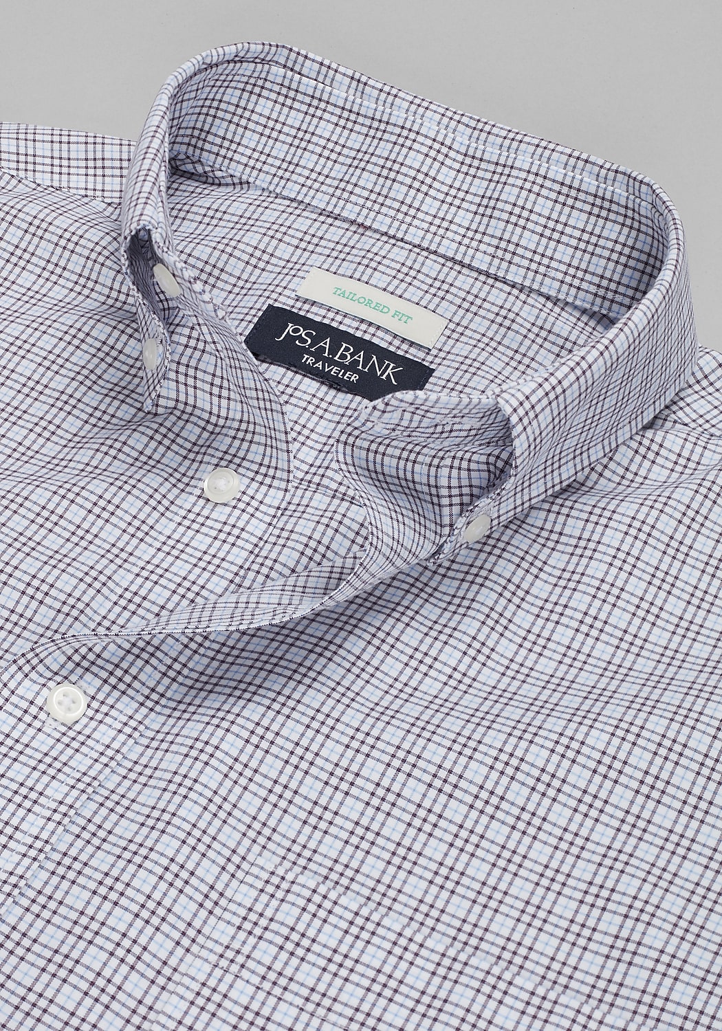 Traveler&reg; Collection Tailored Fit Button-Down Collar Check Dress Shirt CLEARANCE