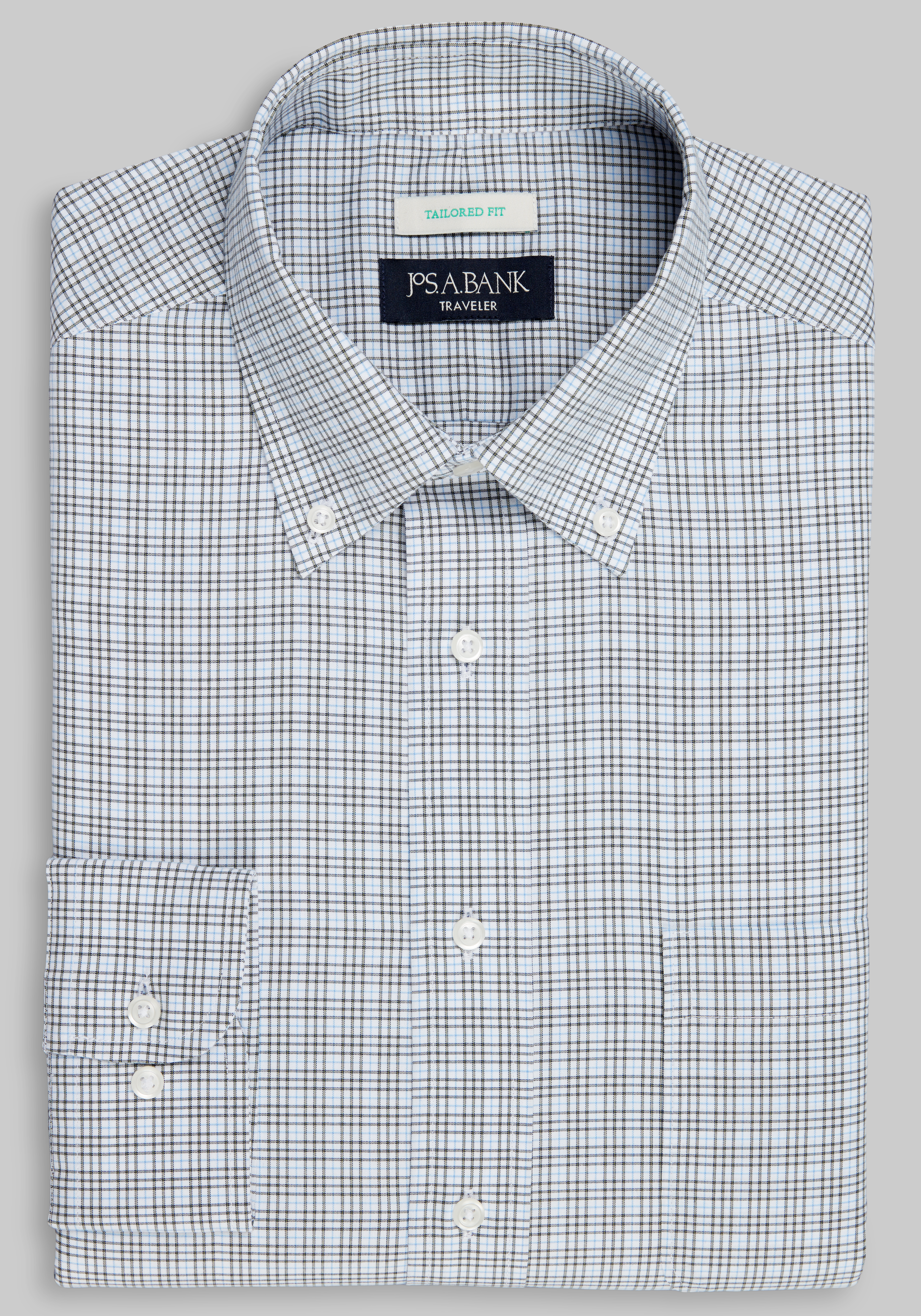Men's Dress Shirts, Traveler Collection Tailored Fit Button-Down Collar Check Dress Shirt - Jos A Bank