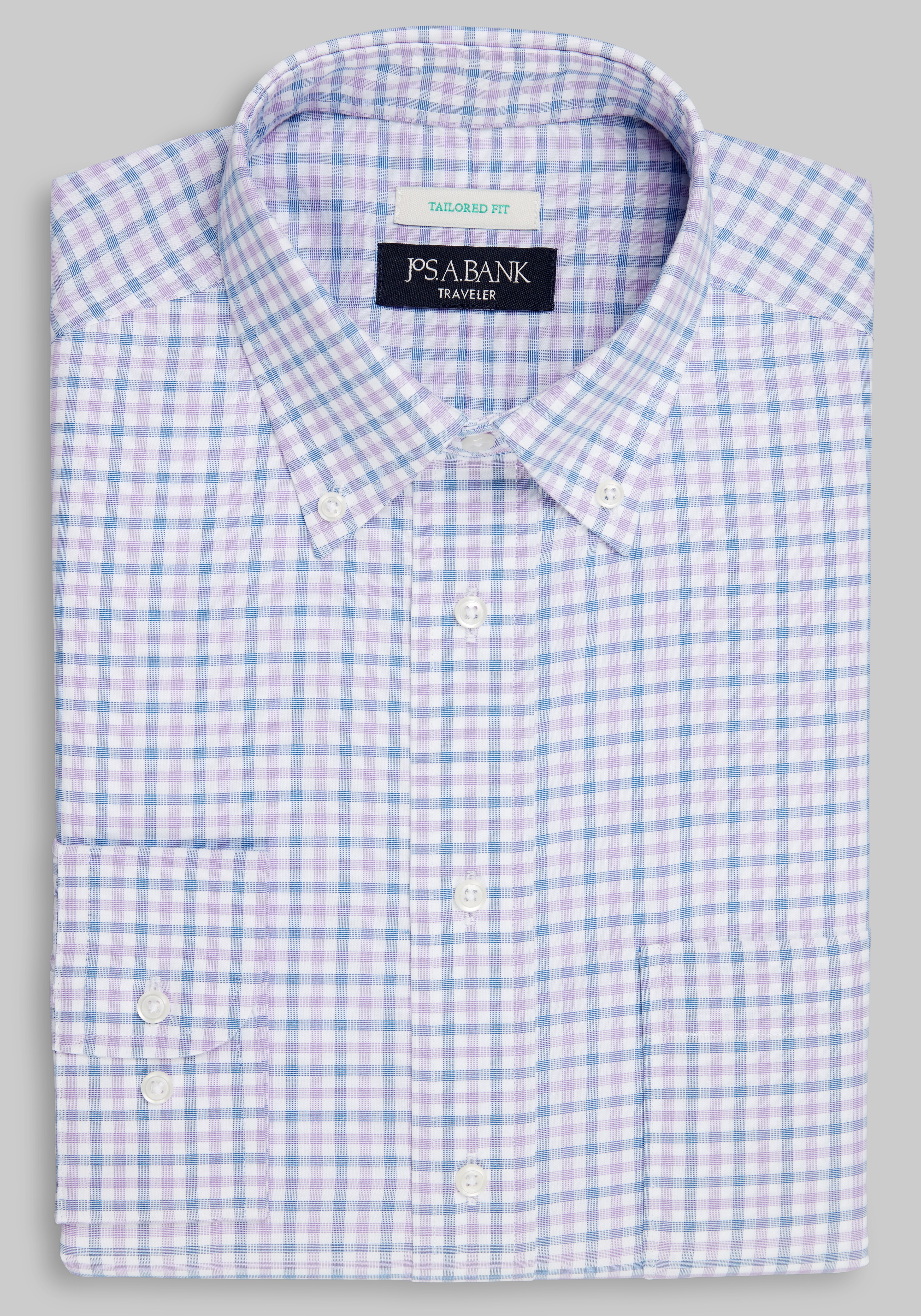 Traveler® Collection Tailored Fit Button-Down Collar Gingham Dress Shirt