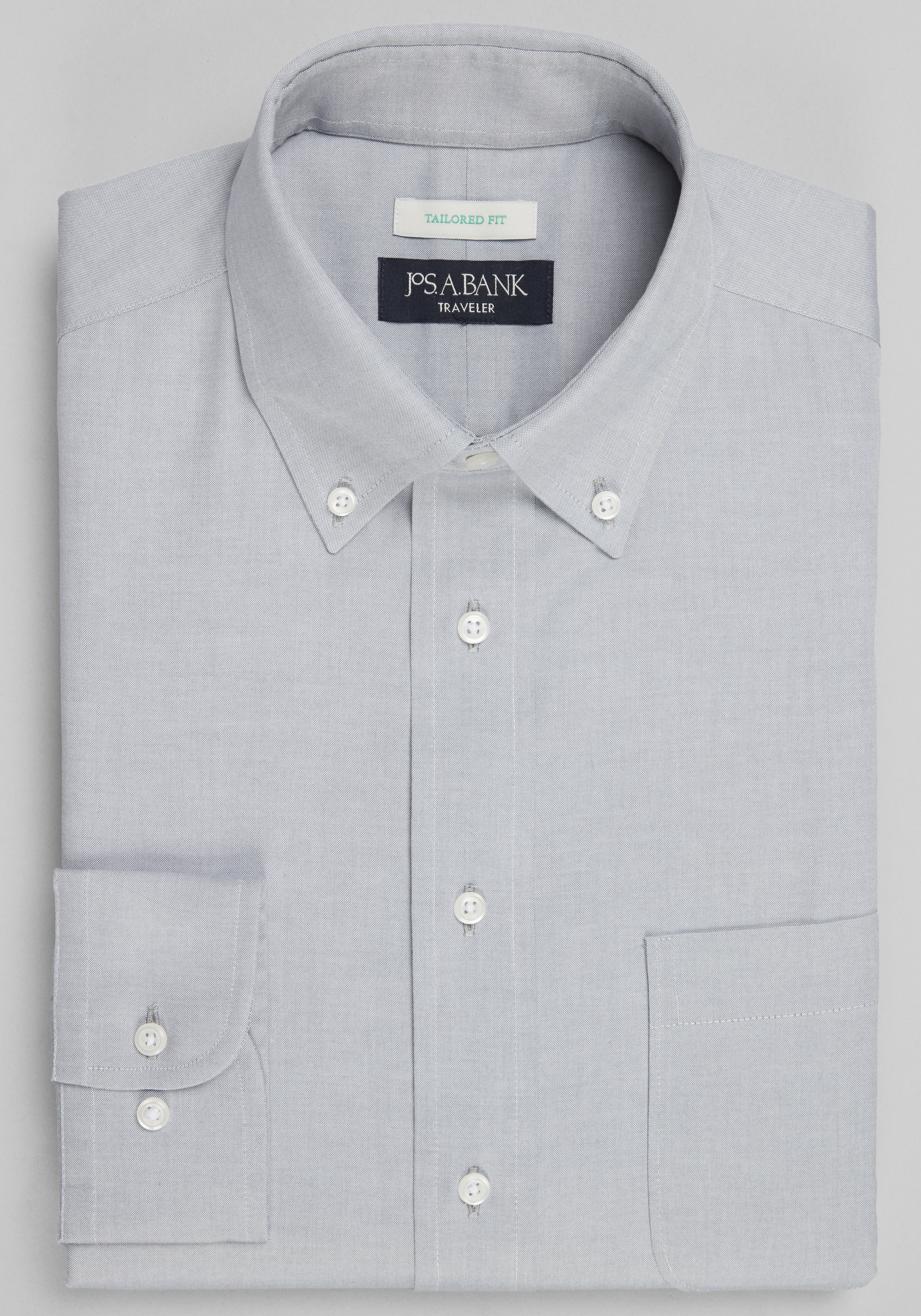Men's Dress Shirts, Traveler Collection Tailored Fit Button-Down Collar Solid Dress Shirt - Jos A Bank