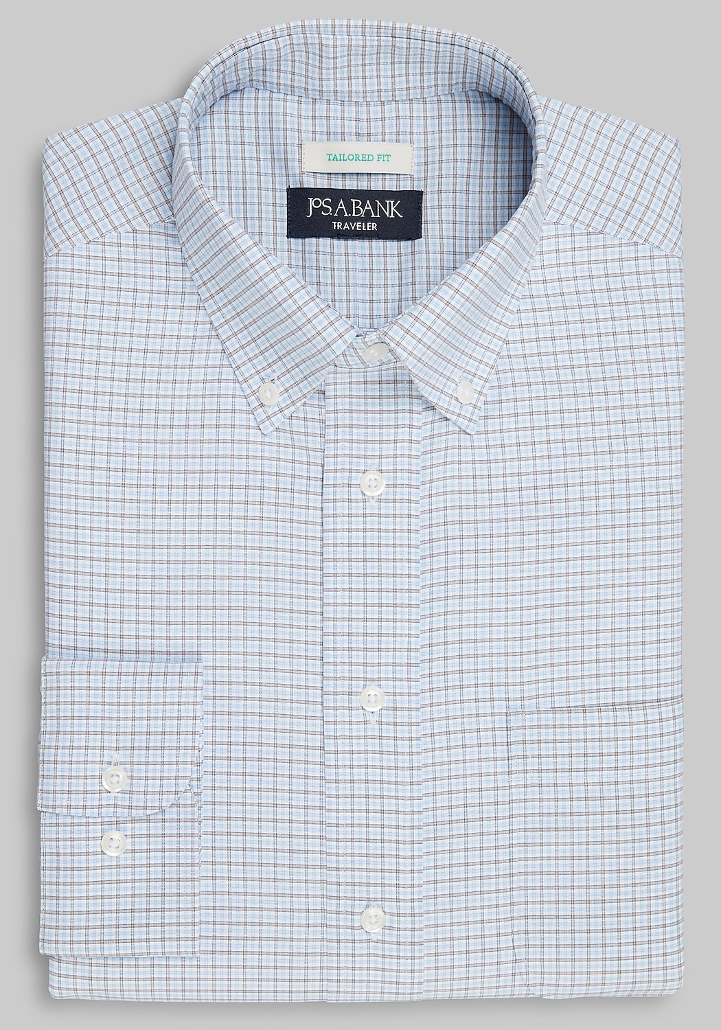 Traveler Collection Tailored Fit Button-Down Collar Grid Dress Shirt