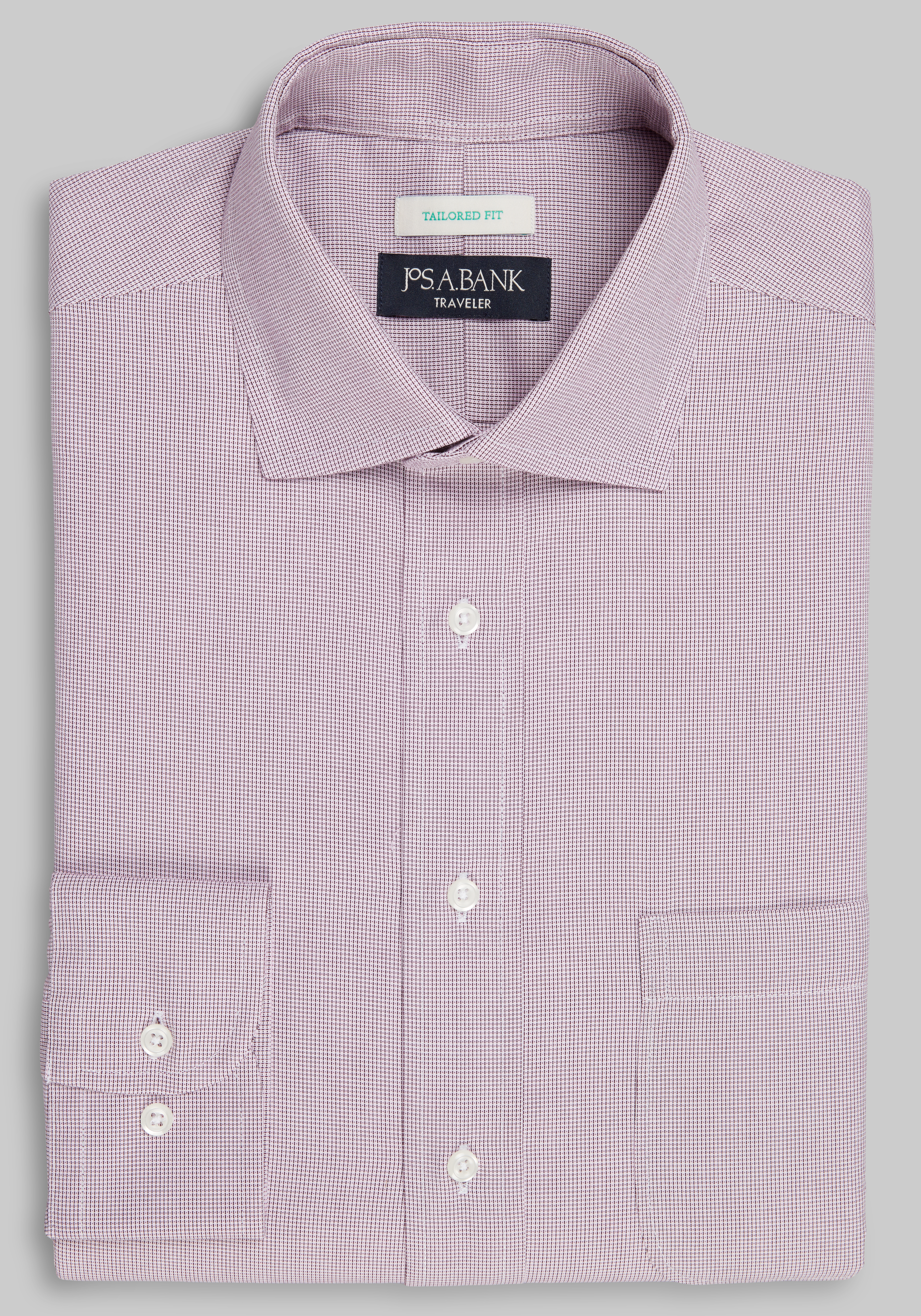 Men's Dress Shirts, Traveler Collection Tailored Fit Spread Collar Solid Dress Shirt - Jos A Bank