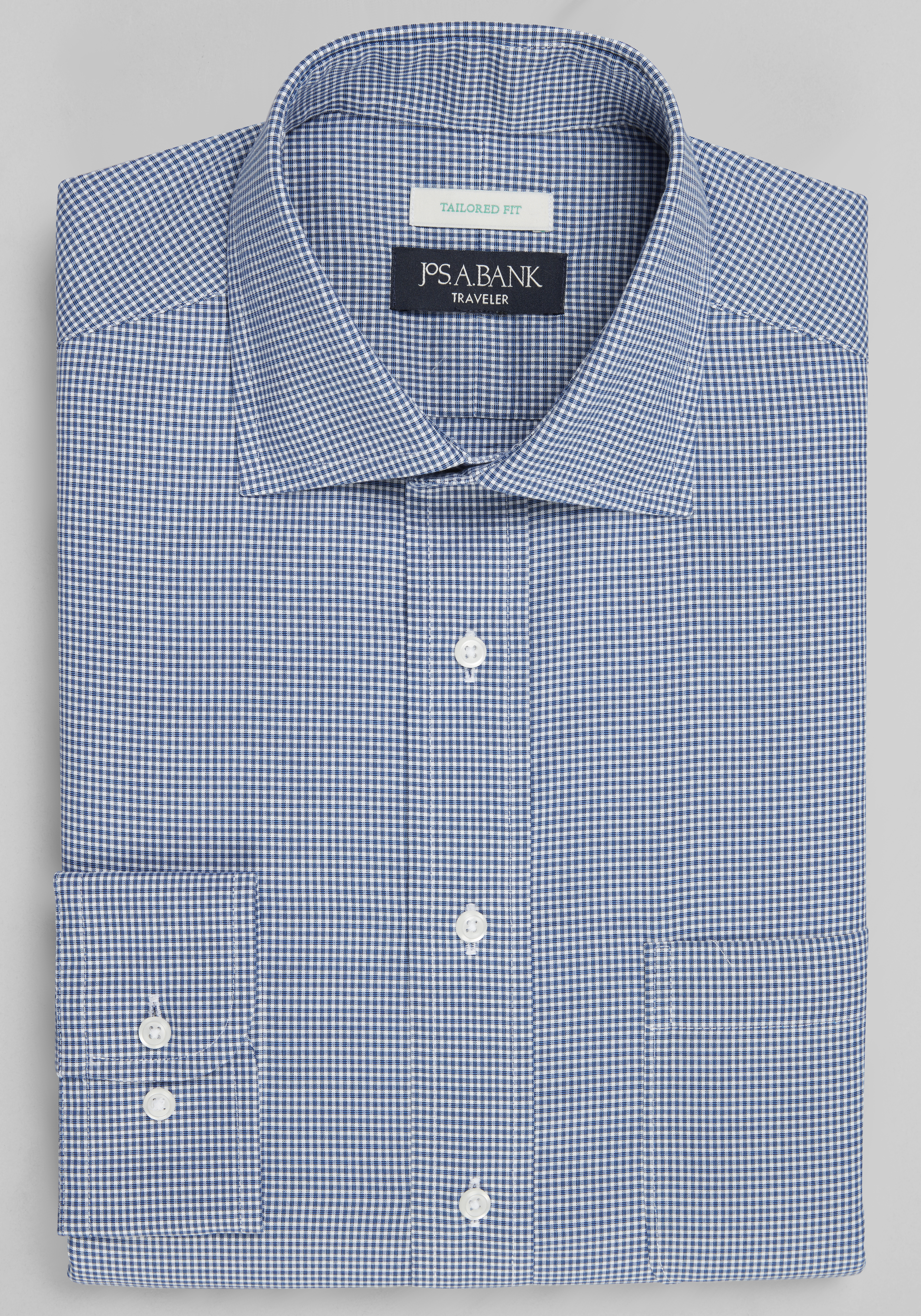 Men's Dress Shirts, Traveler Collection Tailored Fit Spread Collar Micro Check Dress Shirt - Jos A Bank