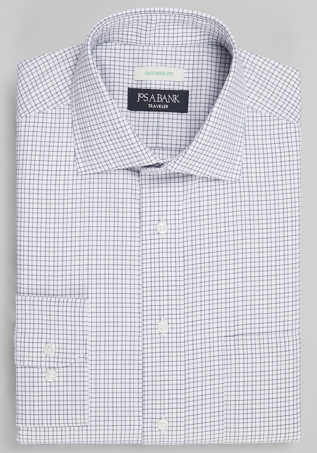 Traveler&reg; Collection Tailored Fit Spread Collar Check Dress Shirt