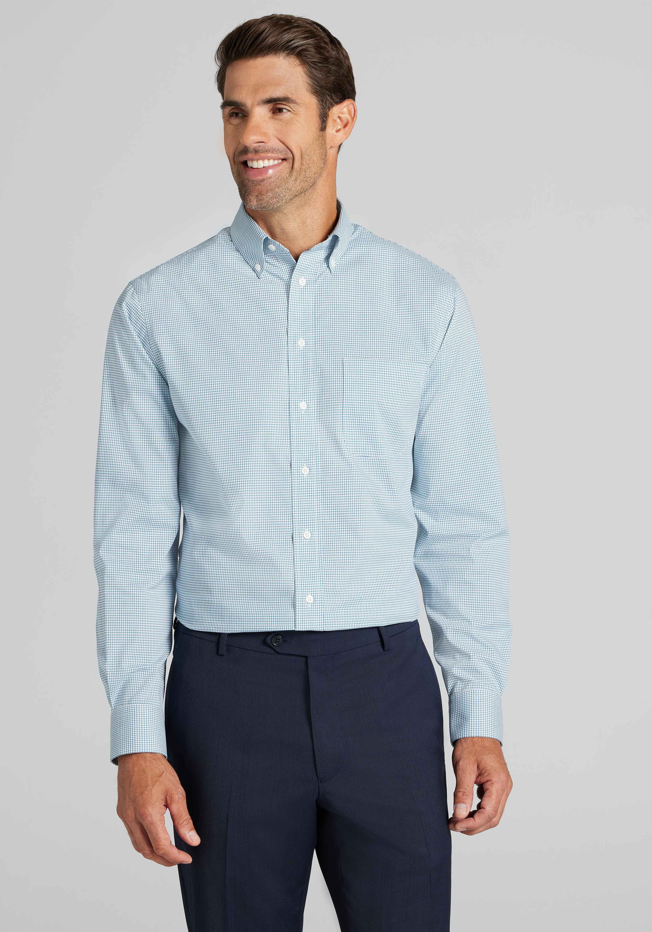 Men's Dress Shirts, Jos. A. Bank Comfort Stretch Tailored Fit Button-Down Collar Check Dress Shirt - Jos A Bank