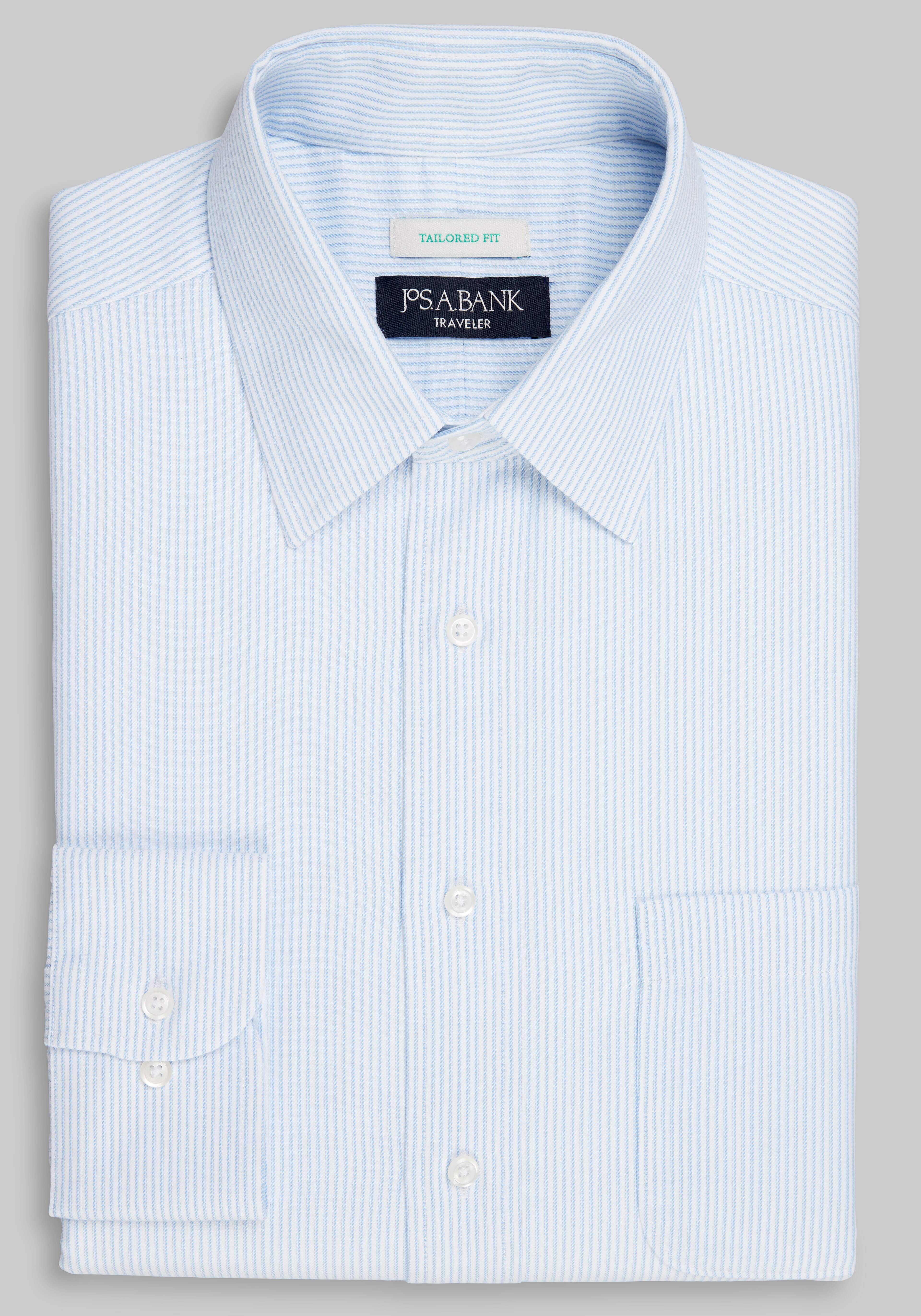 Traveler® Collection Tailored Fit Point Collar Stripe Dress Shirt