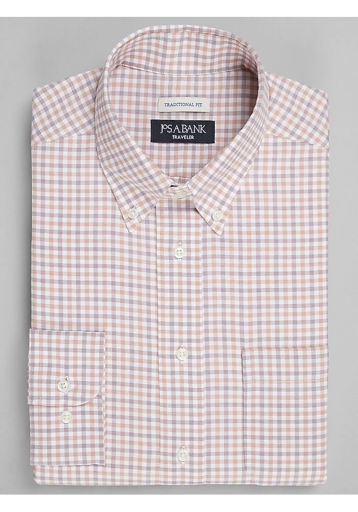 Traveler Collection Traditional Fit Button-Down Collar Gingham Dress Shirt