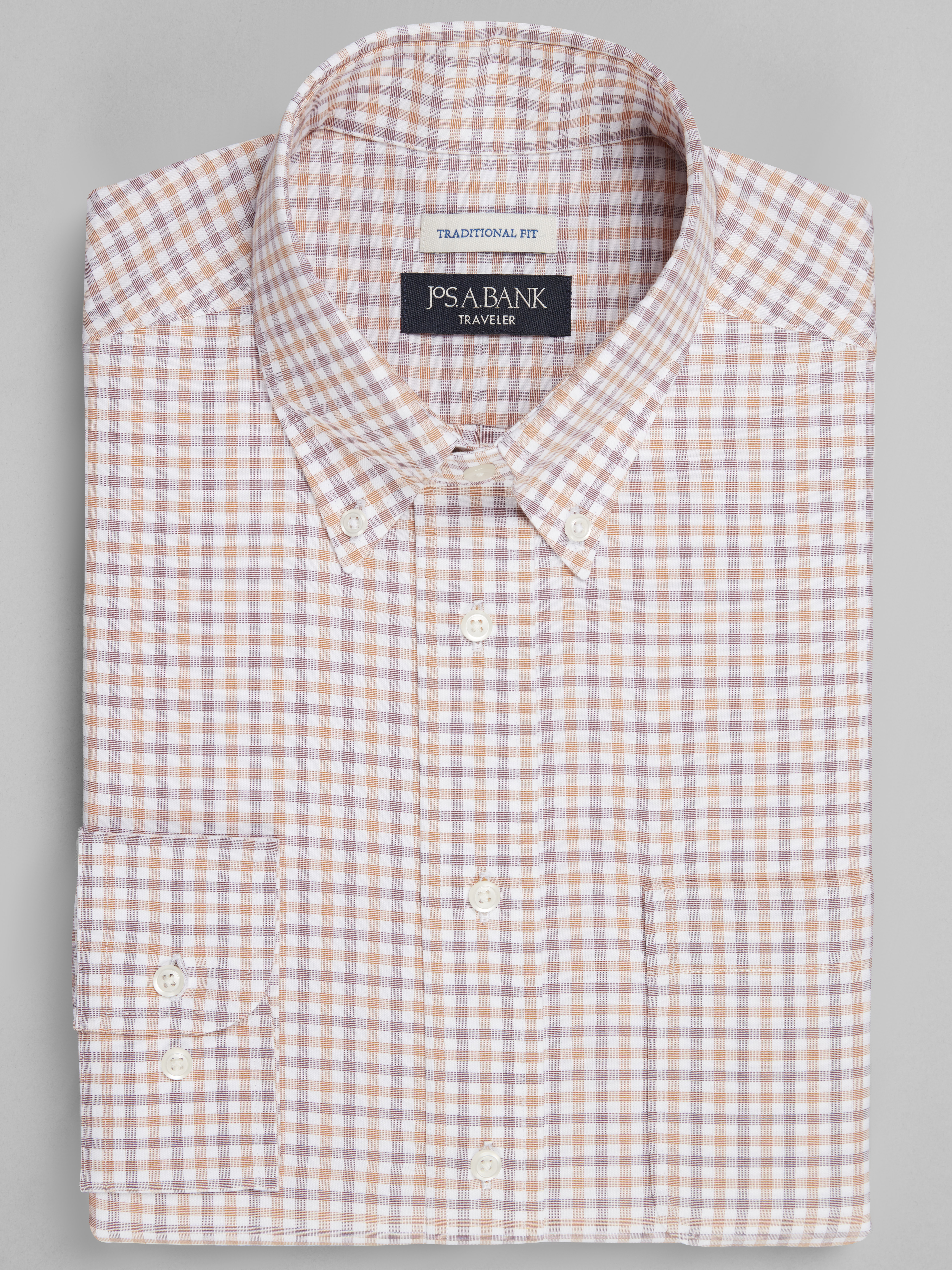 Men's CLEARANCE, Traveler&reg; Collection Traditional Fit Button-Down Collar Gingham Dress Shirt CLEARANCE - Jos A Bank