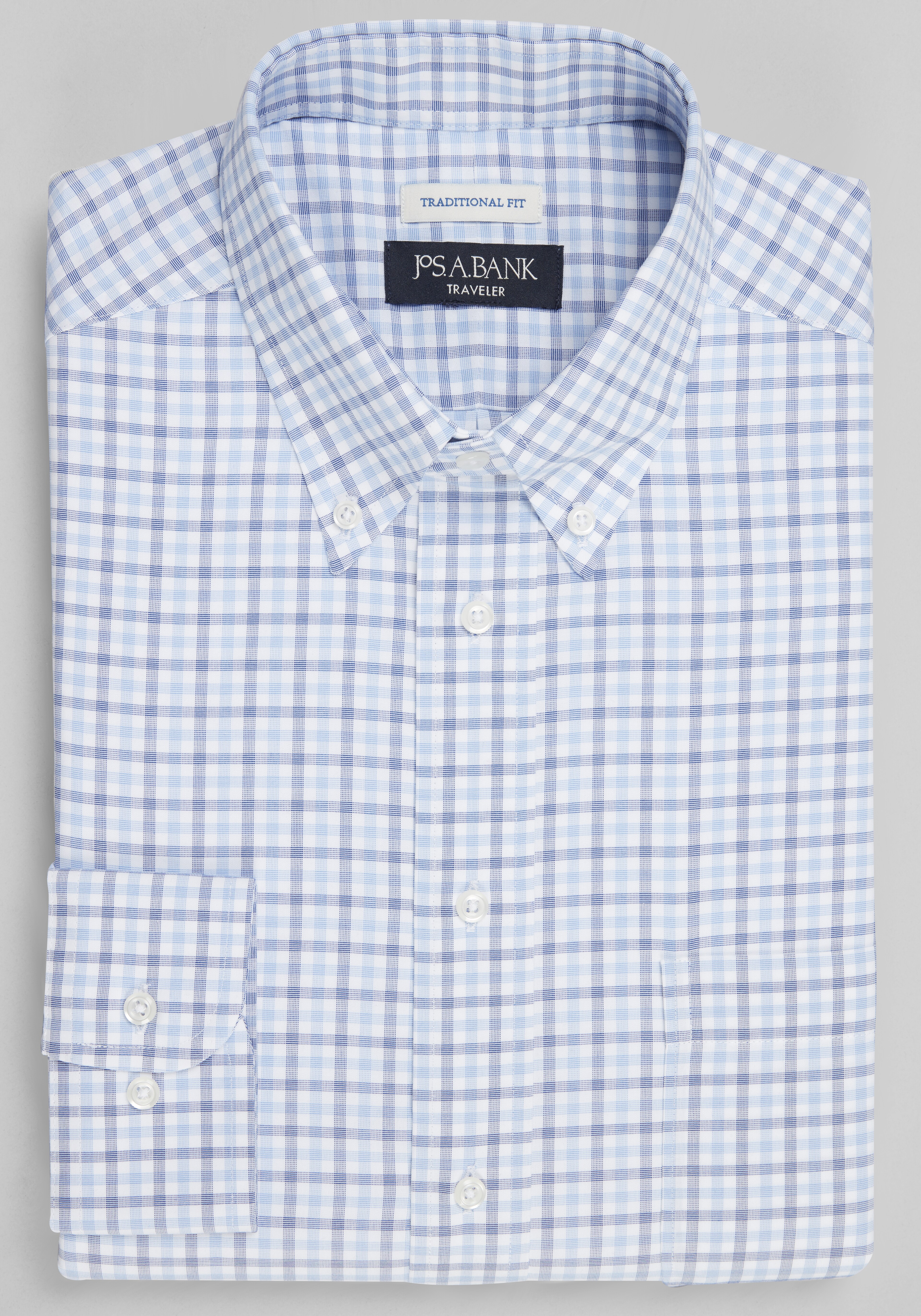 Traveler® Collection Traditional Fit Button-Down Collar Gingham Dress Shirt