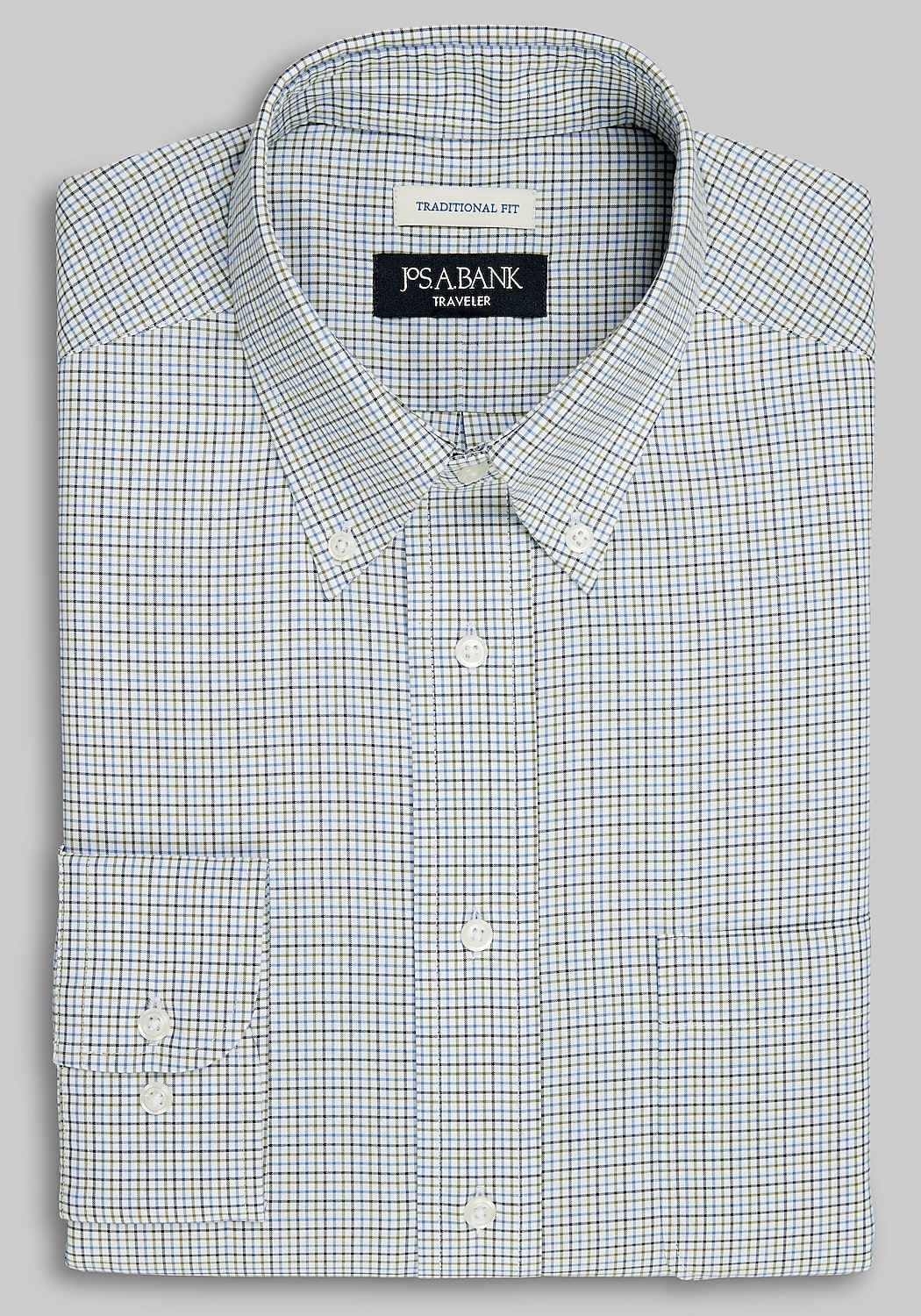 Traveler Collection Traditional Fit Button-Down Collar Check Dress Shirt