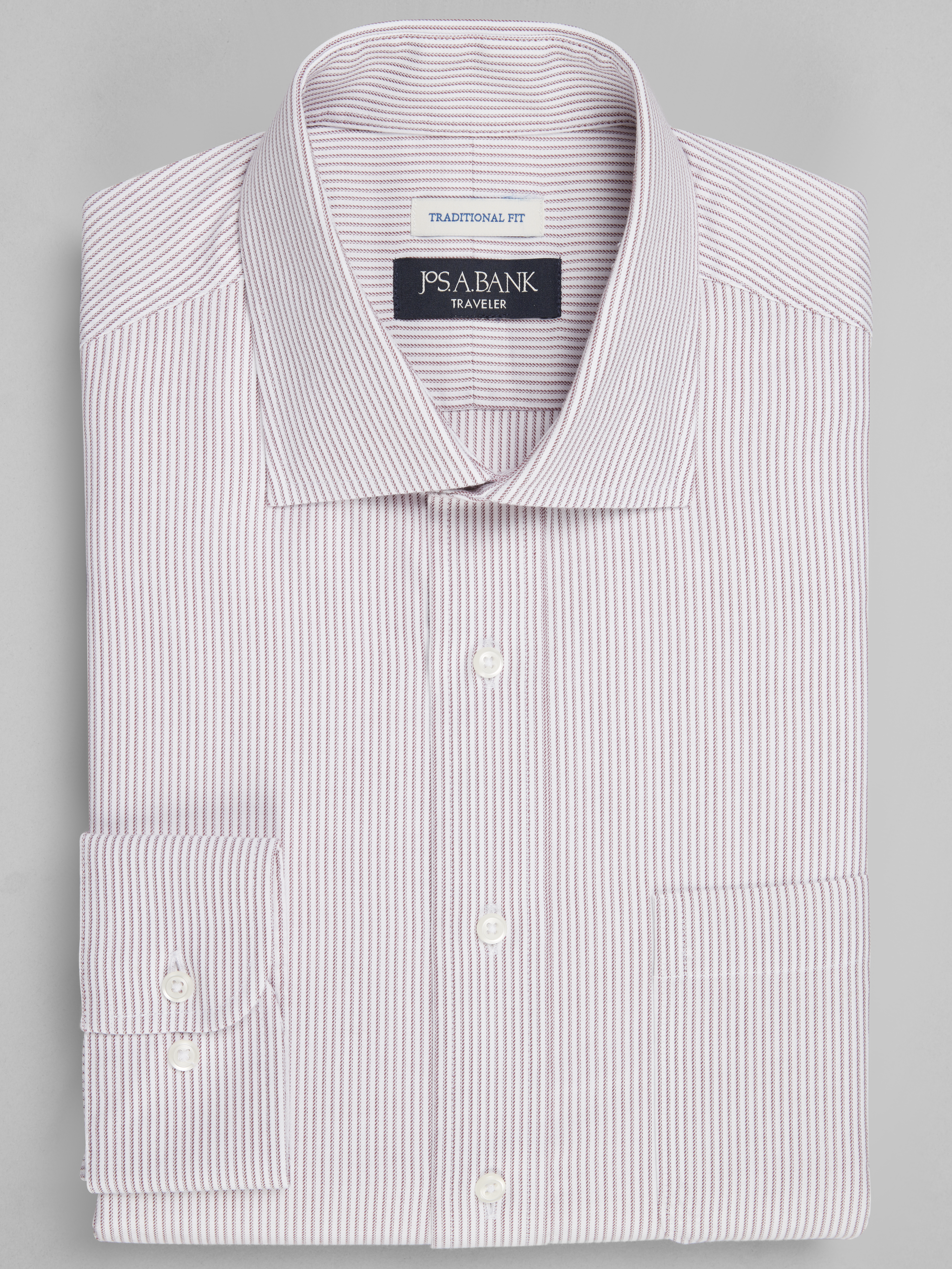 Men's CLEARANCE, Traveler&reg; Collection Traditional Fit Spread Collar Stripe Dress Shirt CLEARANCE - Jos A Bank
