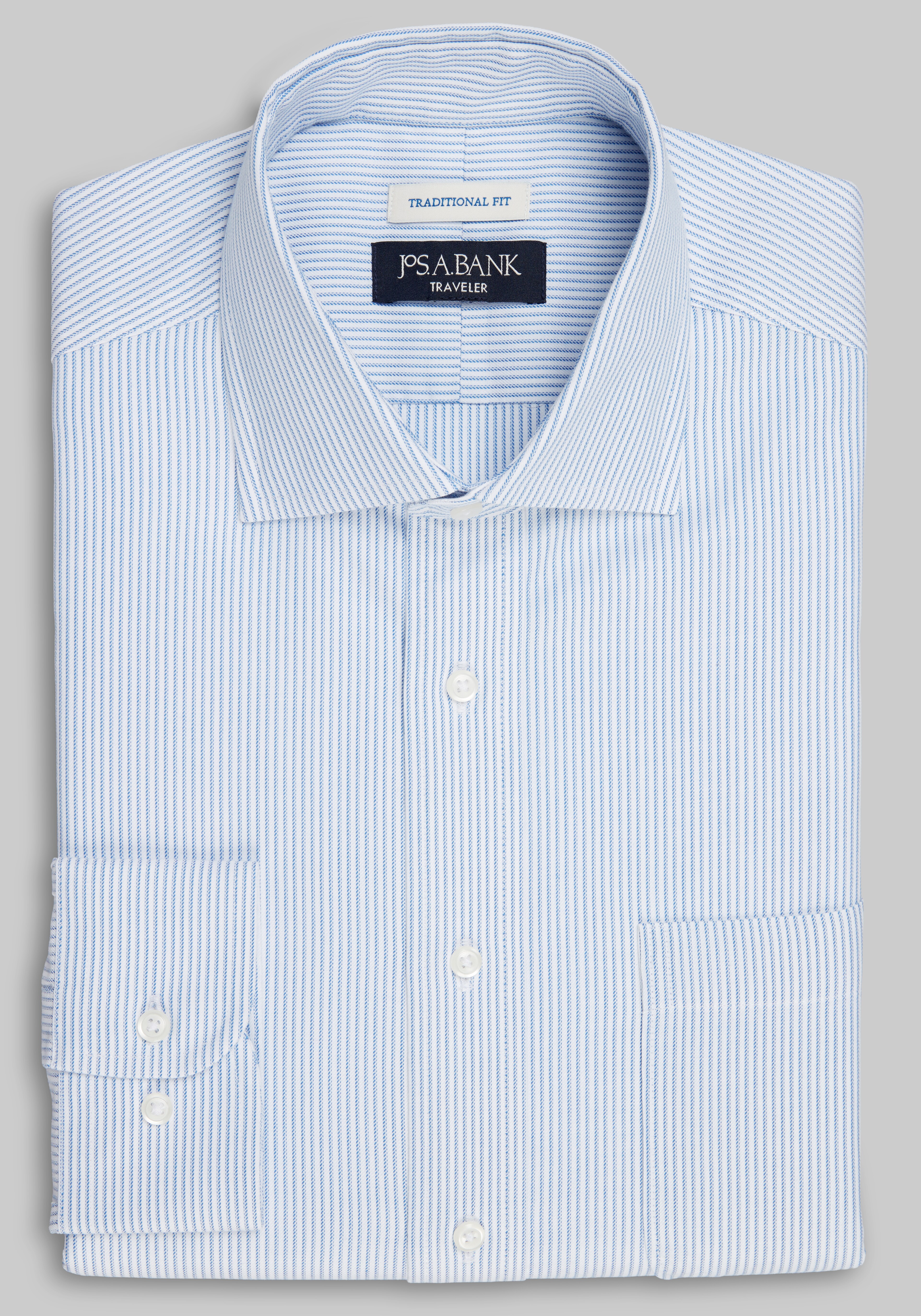 Traveler® Collection Traditional Fit Spread Collar Stripe Dress Shirt