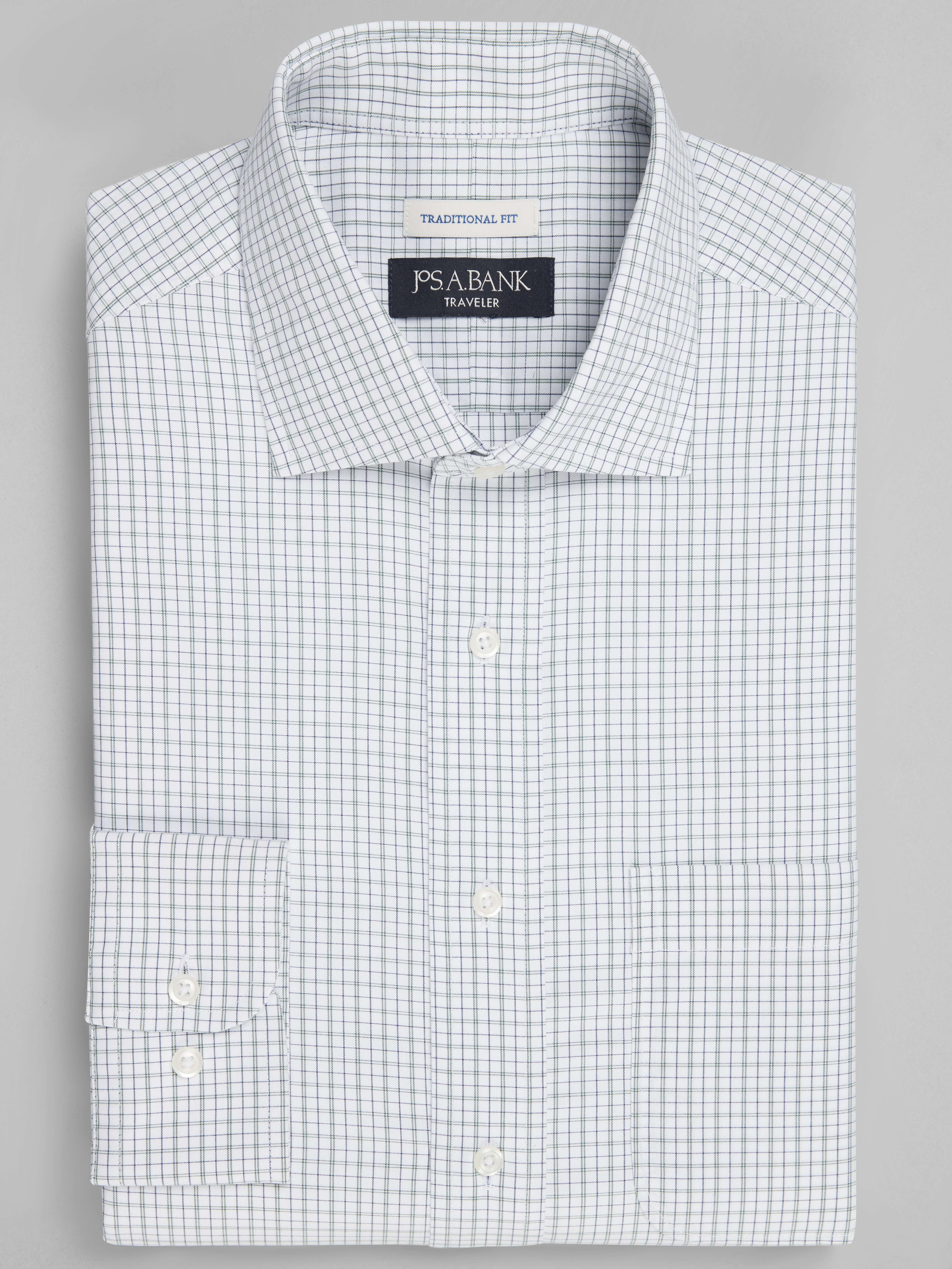 Traveler® Collection Traditional Fit Spread Collar Check Dress Shirt CLEARANCE