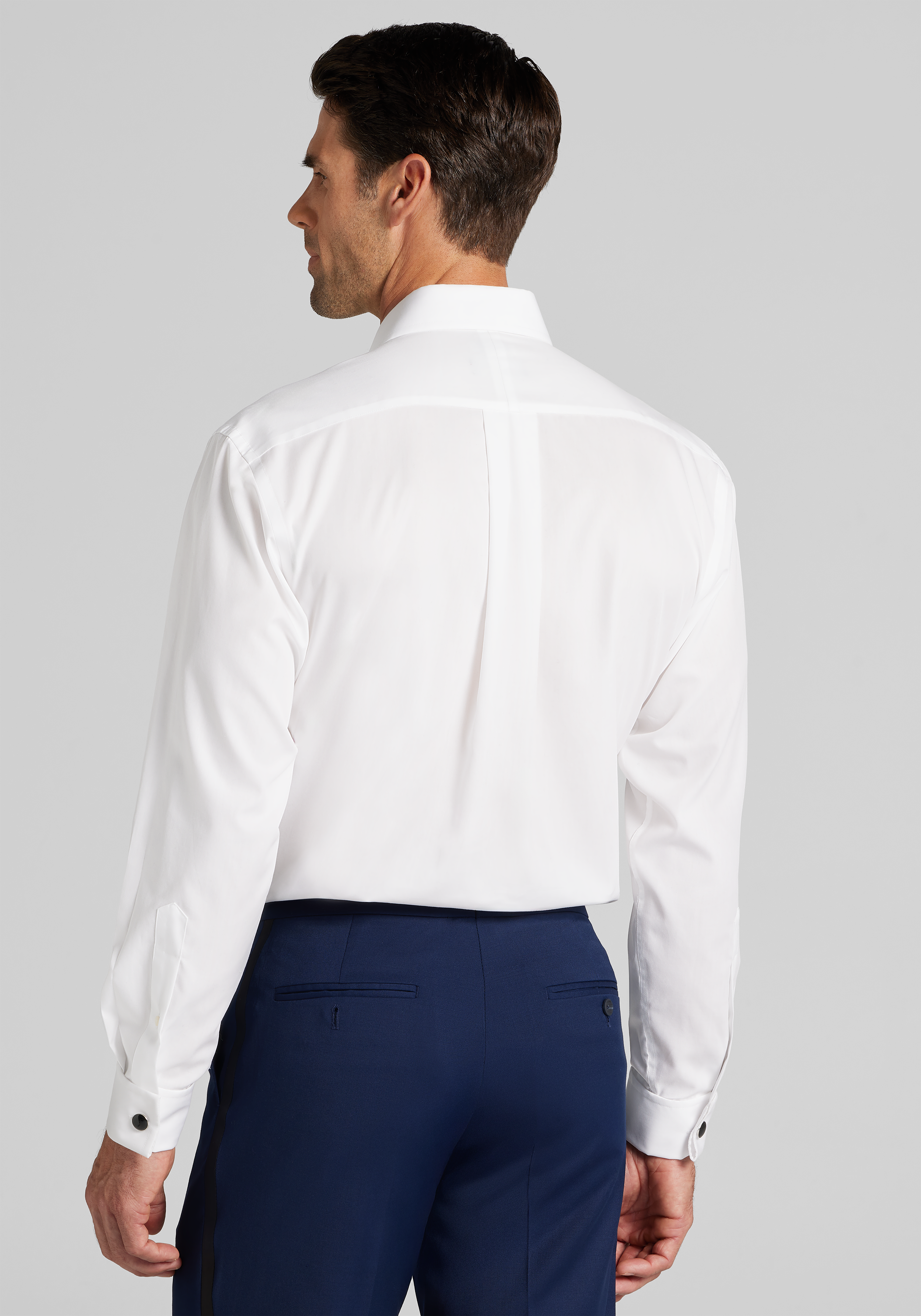 Jos. A. Bank Comfort Stretch Traditional Fit Point Collar French Cuff Eight-Pleat Formal Dress Shirt