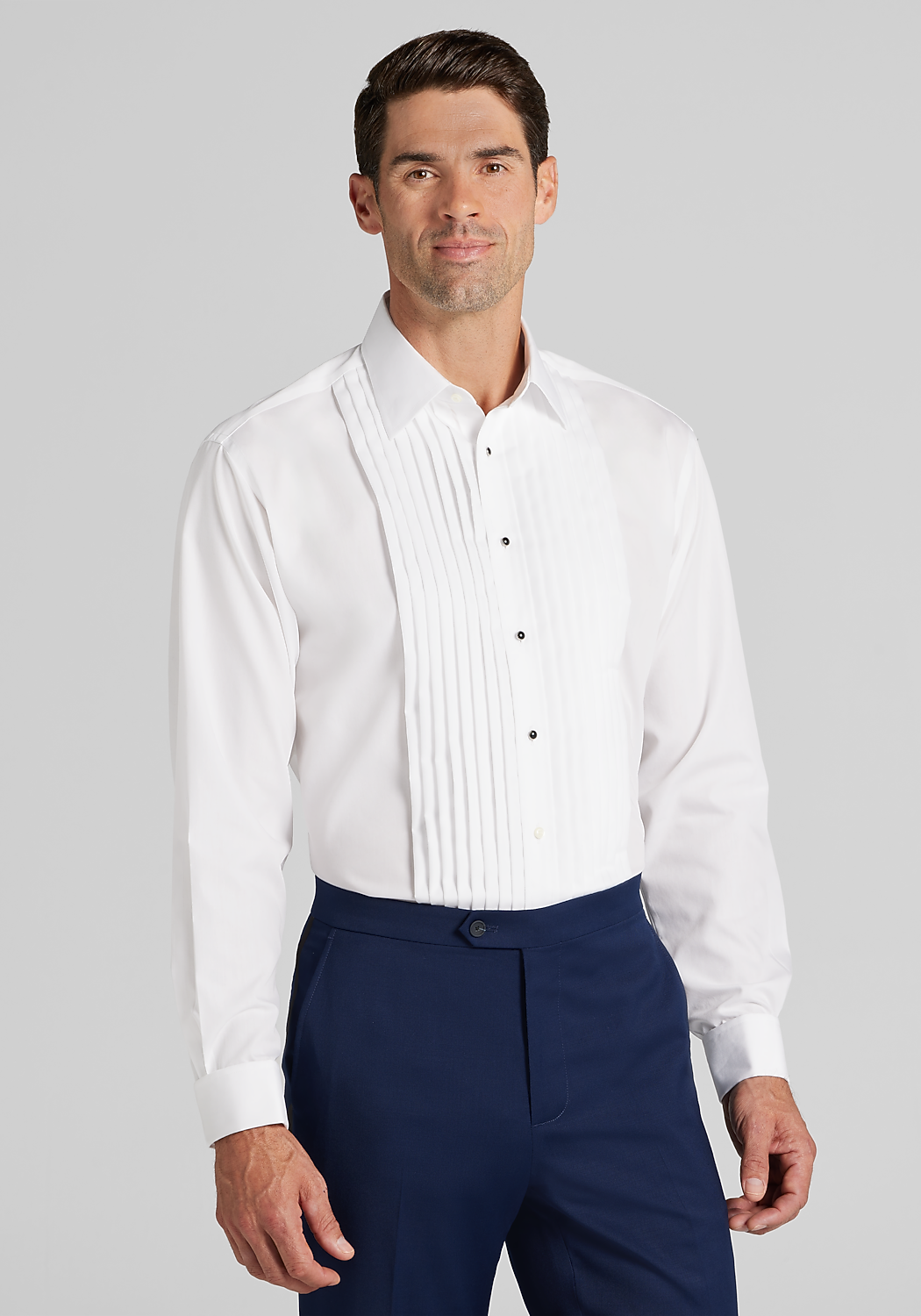 Jos. A. Bank Comfort Stretch Traditional Fit Point Collar French Cuff Eight-Pleat Formal Dress Shirt