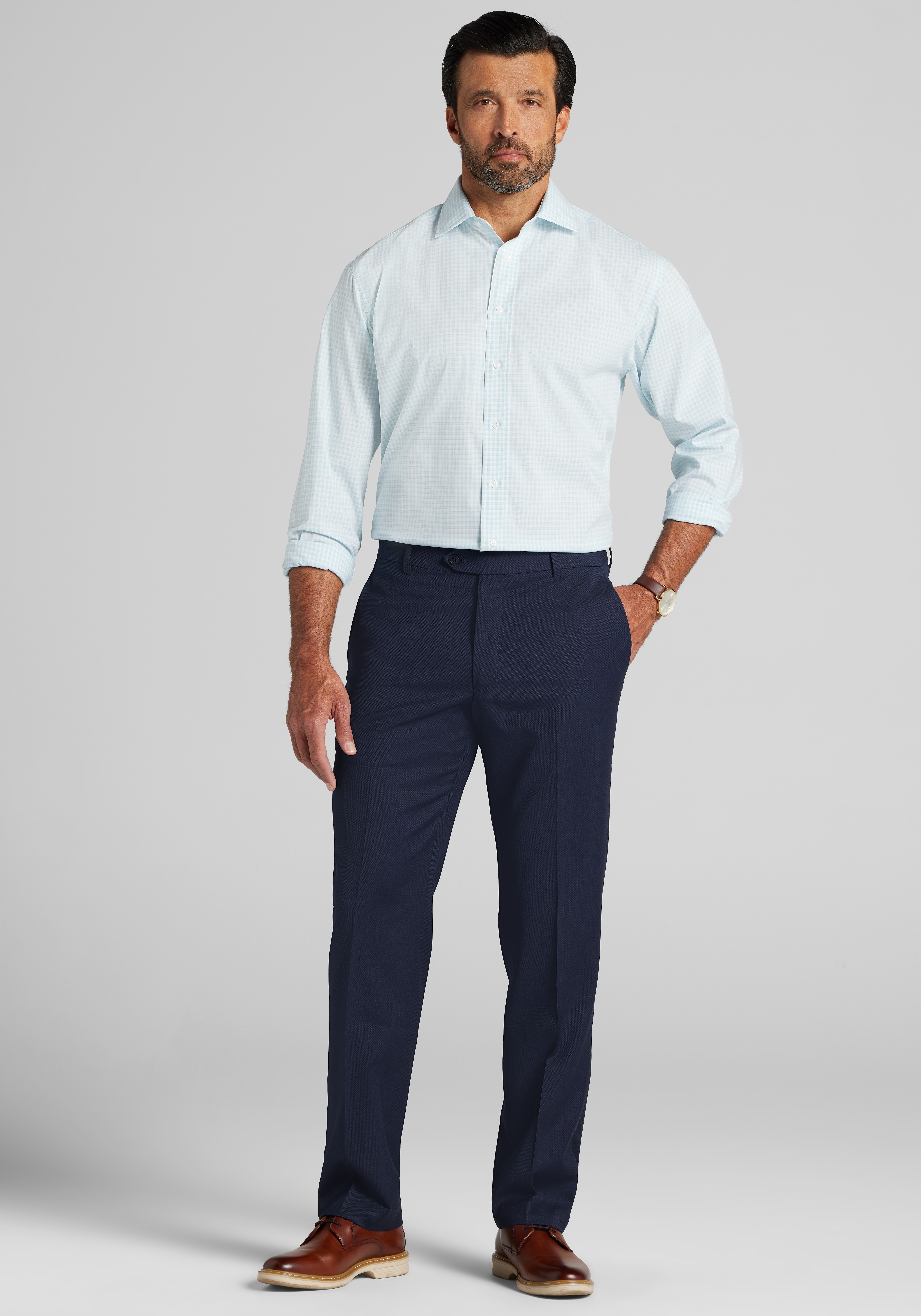 Jos. A. Bank Comfort Stretch Traditional Fit Spread Collar Check Dress Shirt